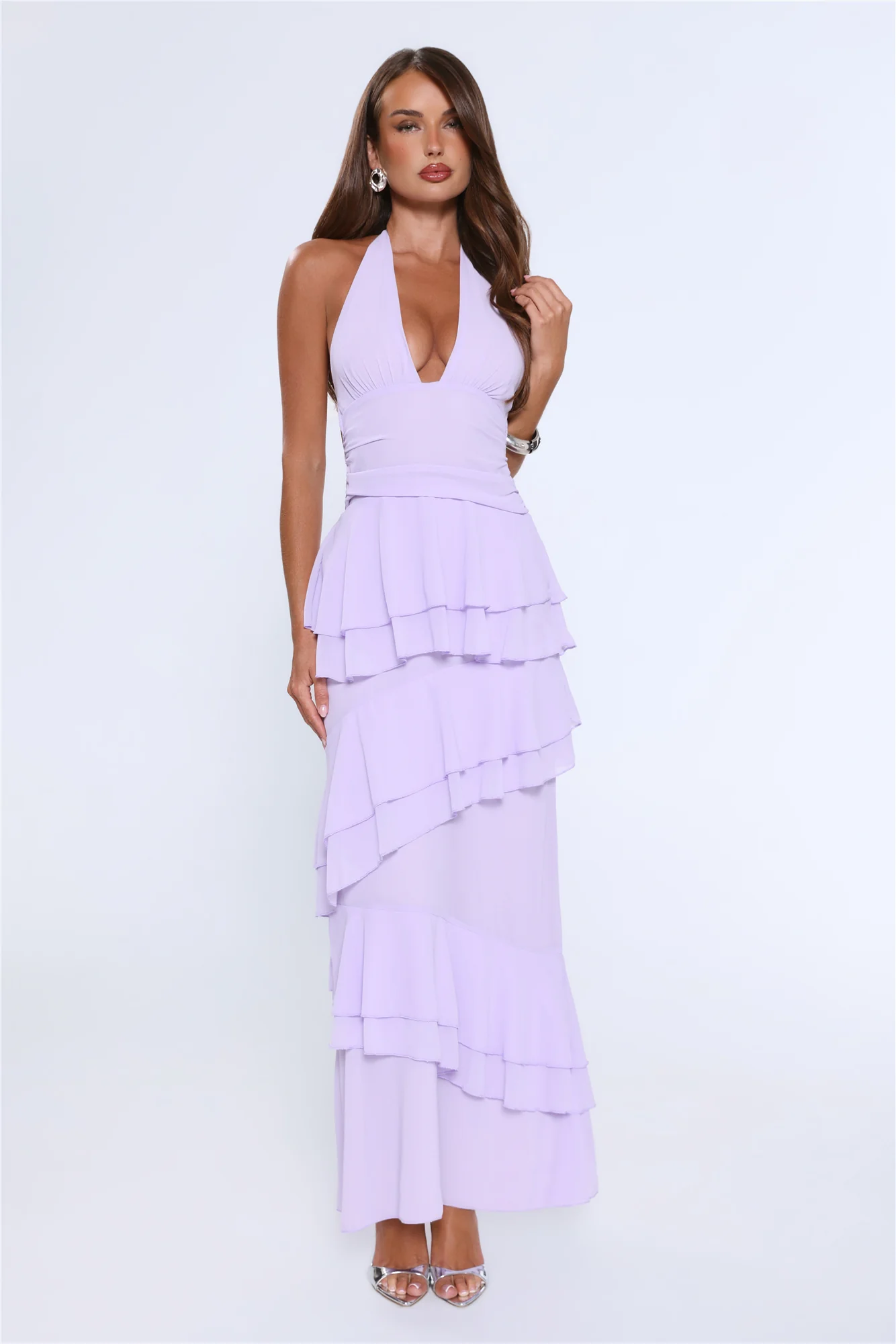 Power Glow Halter Maxi Dress Lilac