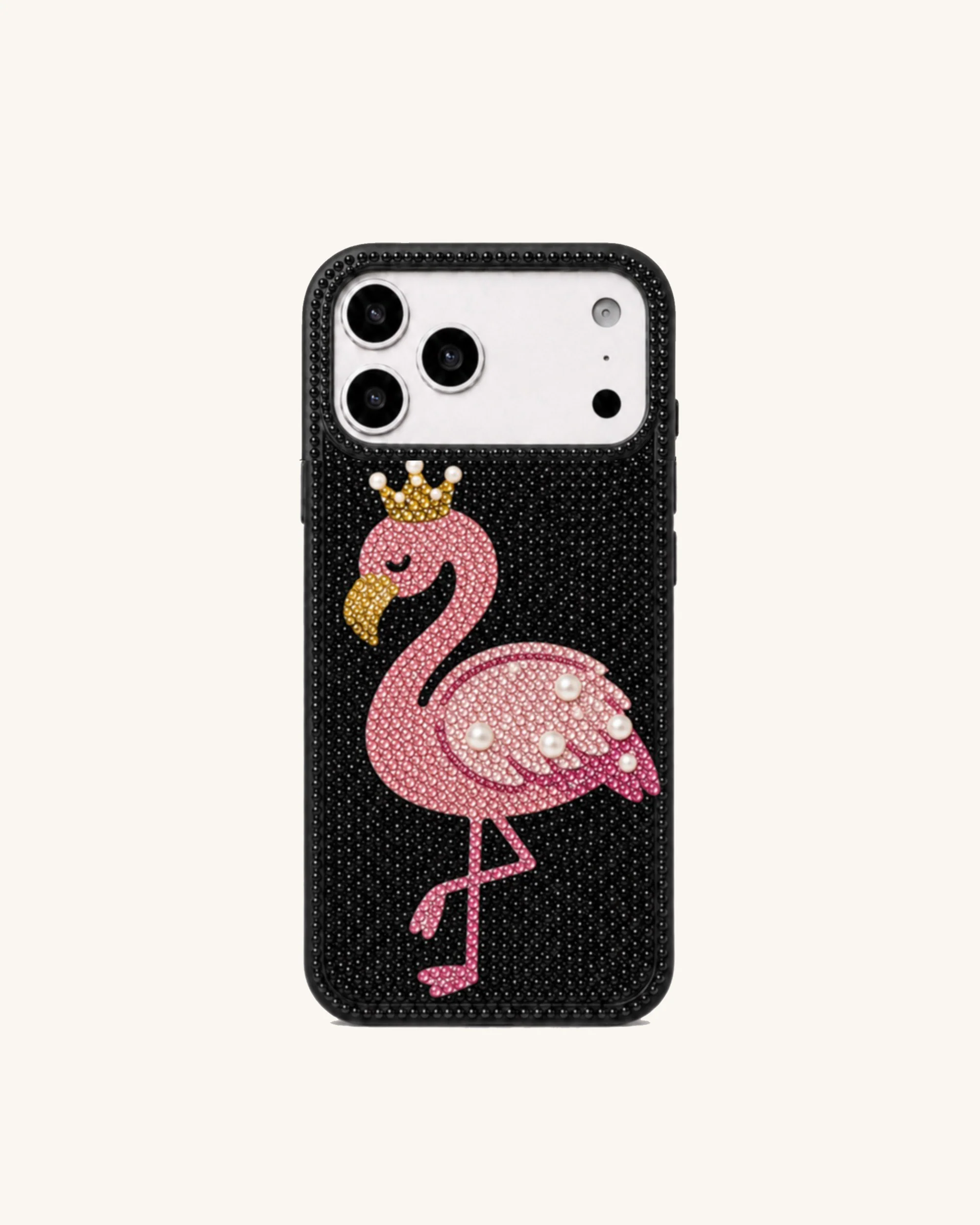 Crown Flamingo Artificial Crystal Phone Case - Black