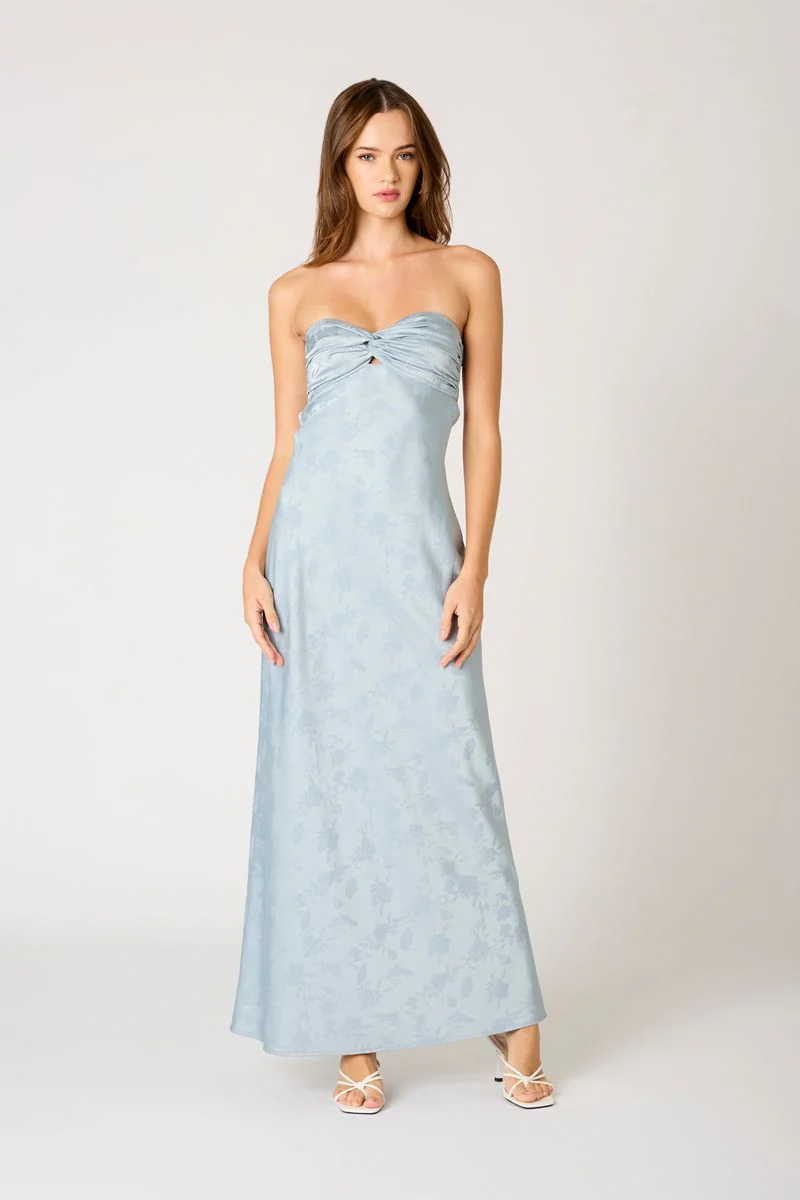 Jacquard Strapless Satin Maxi Dress