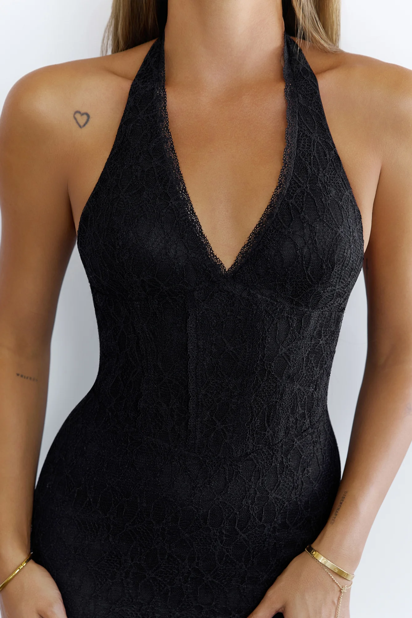 Sultry Muse Lace Halter Mermaid Midi Dress Black