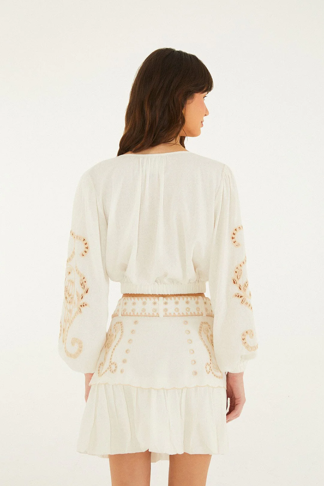 FARM Rio Off-White Richelieu Long Sleeve Blouse