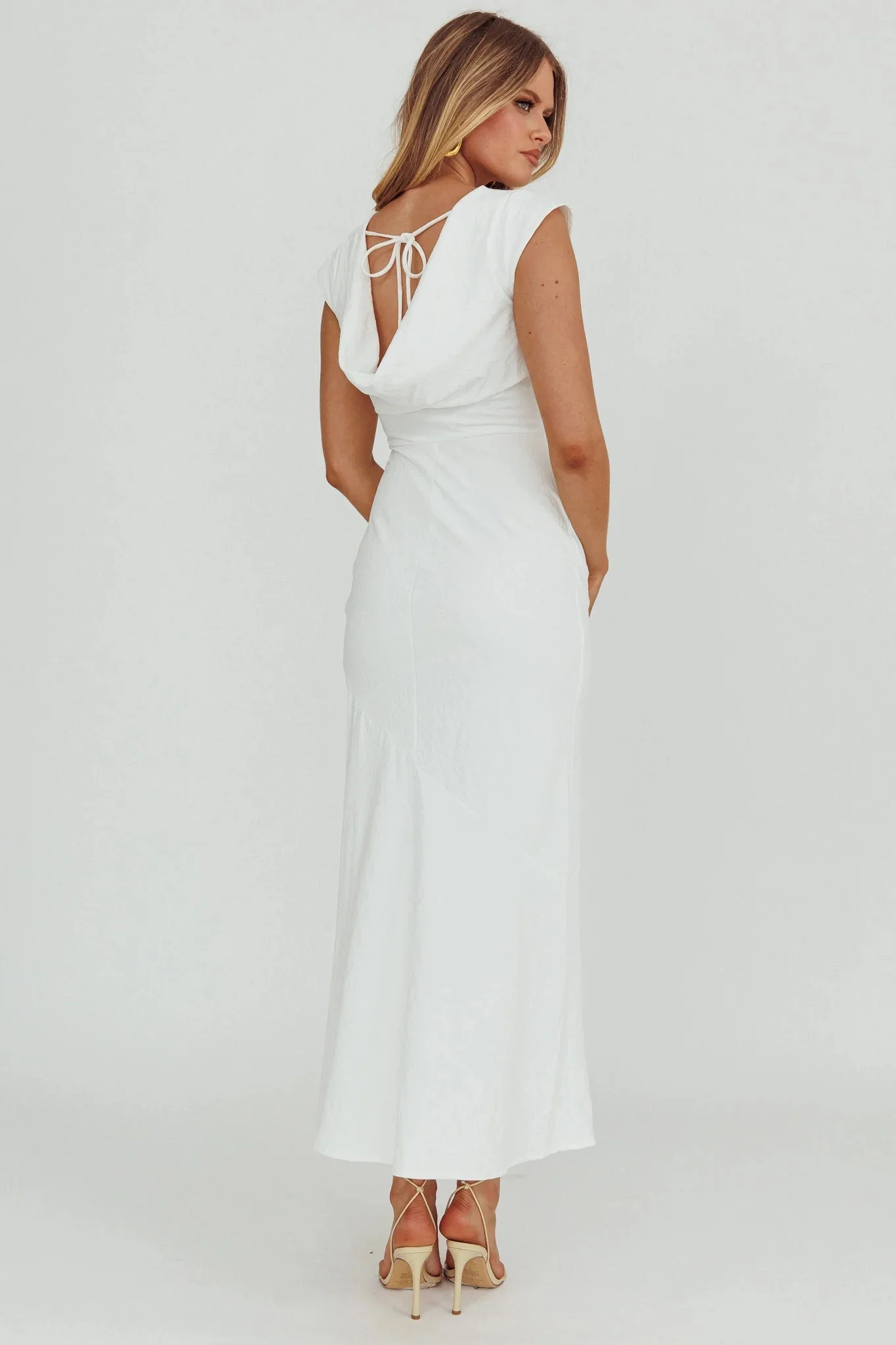 Maysa Cowl Back Maxi Dress Off White - luluinthesky
