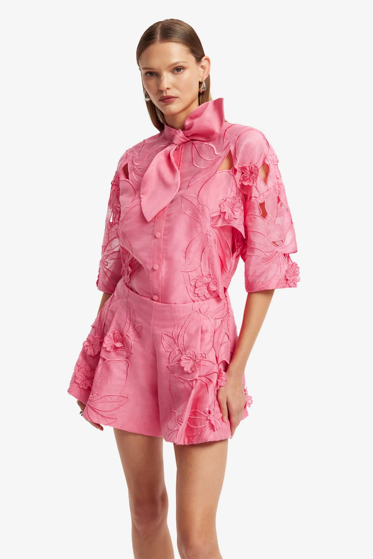 Brooklyn Appliqué Bow Puff Sleeve Top - Fuchsia