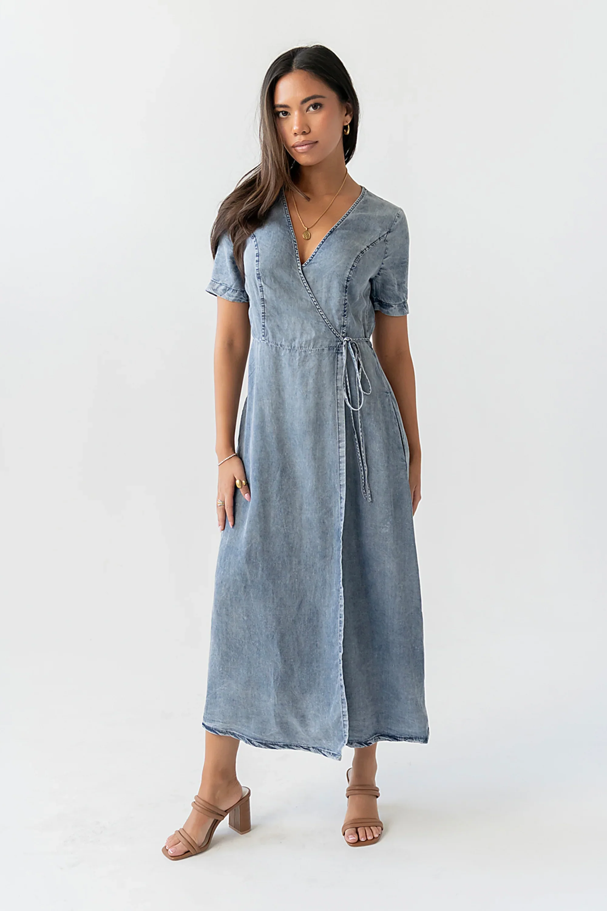 Tatum Denim Wrap Midi Dress