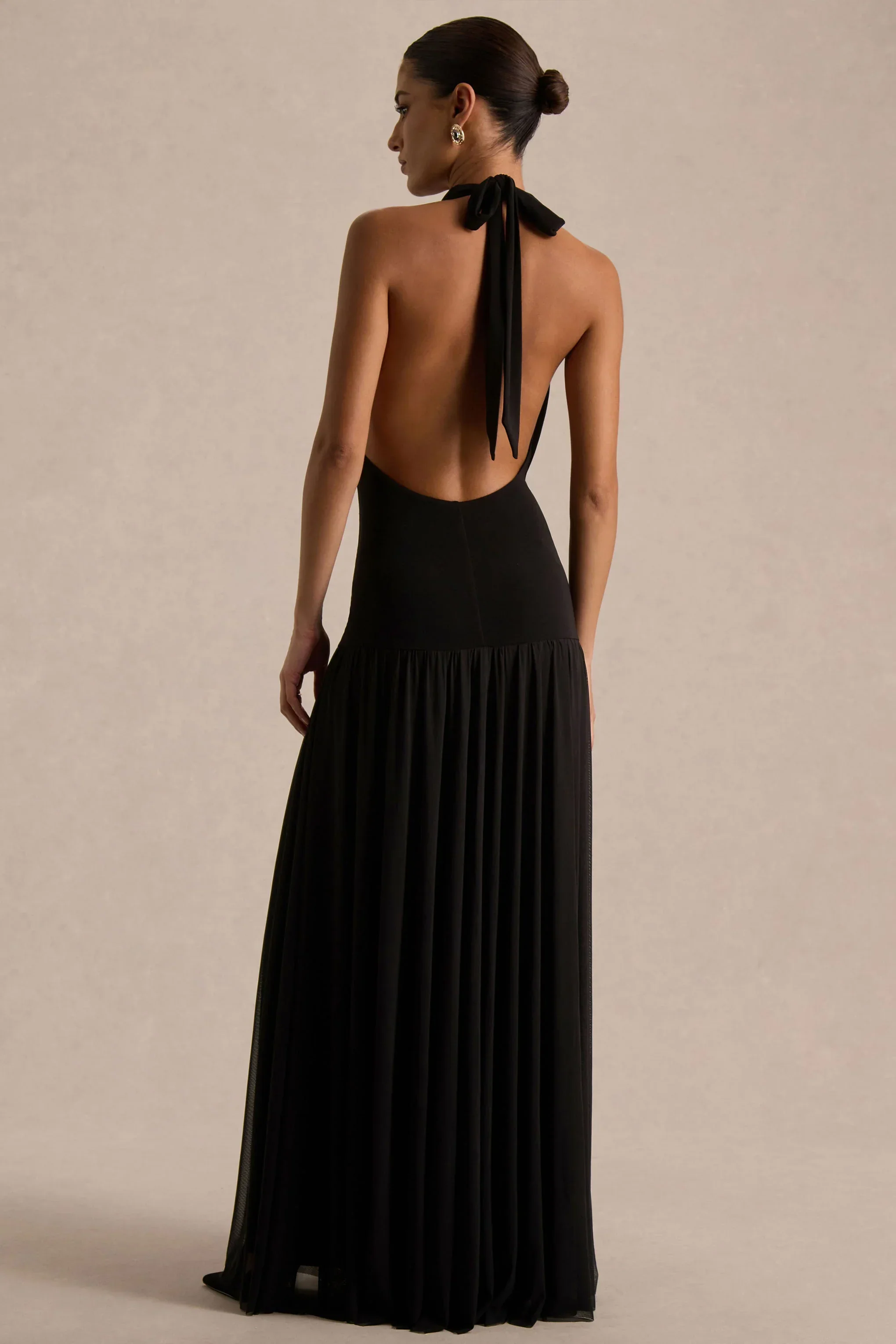 Verity | Black Cowl-Neck Maxi Dress With Sheer-Skirt