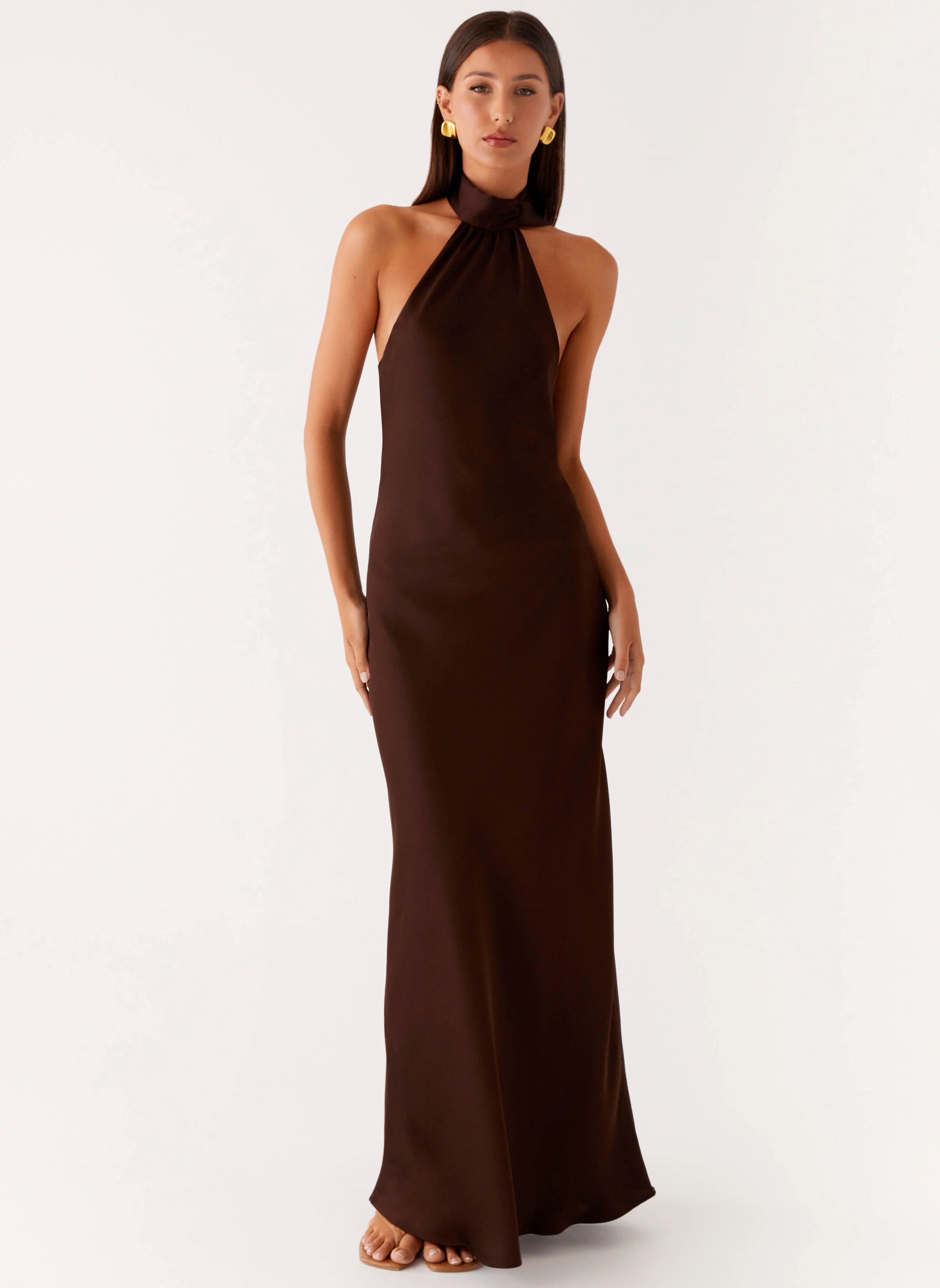 Keena Scarf Maxi Dress - Chocolate - luluinthesky