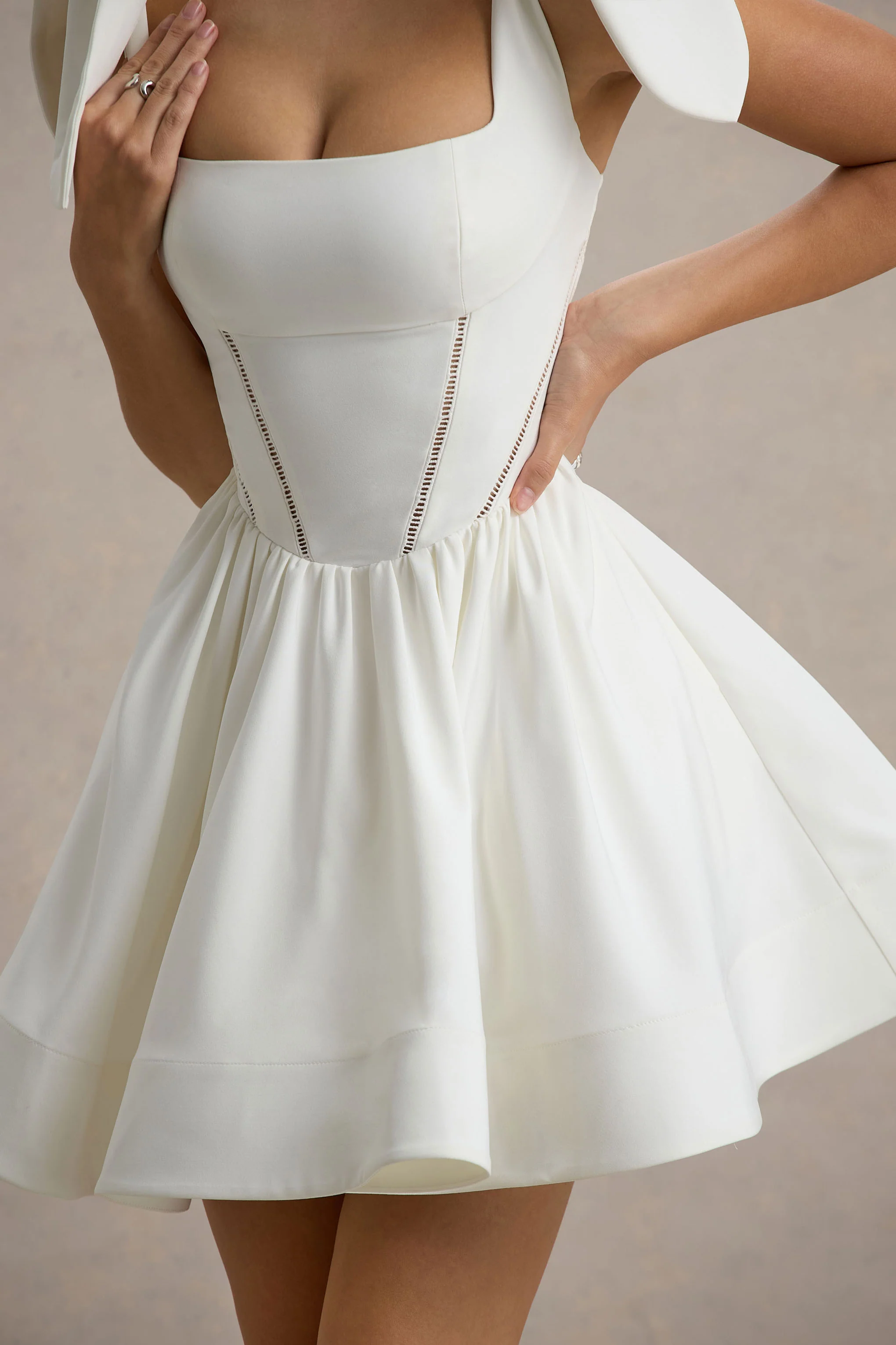 Mochi | White Skater Mini Dress With Bow Straps