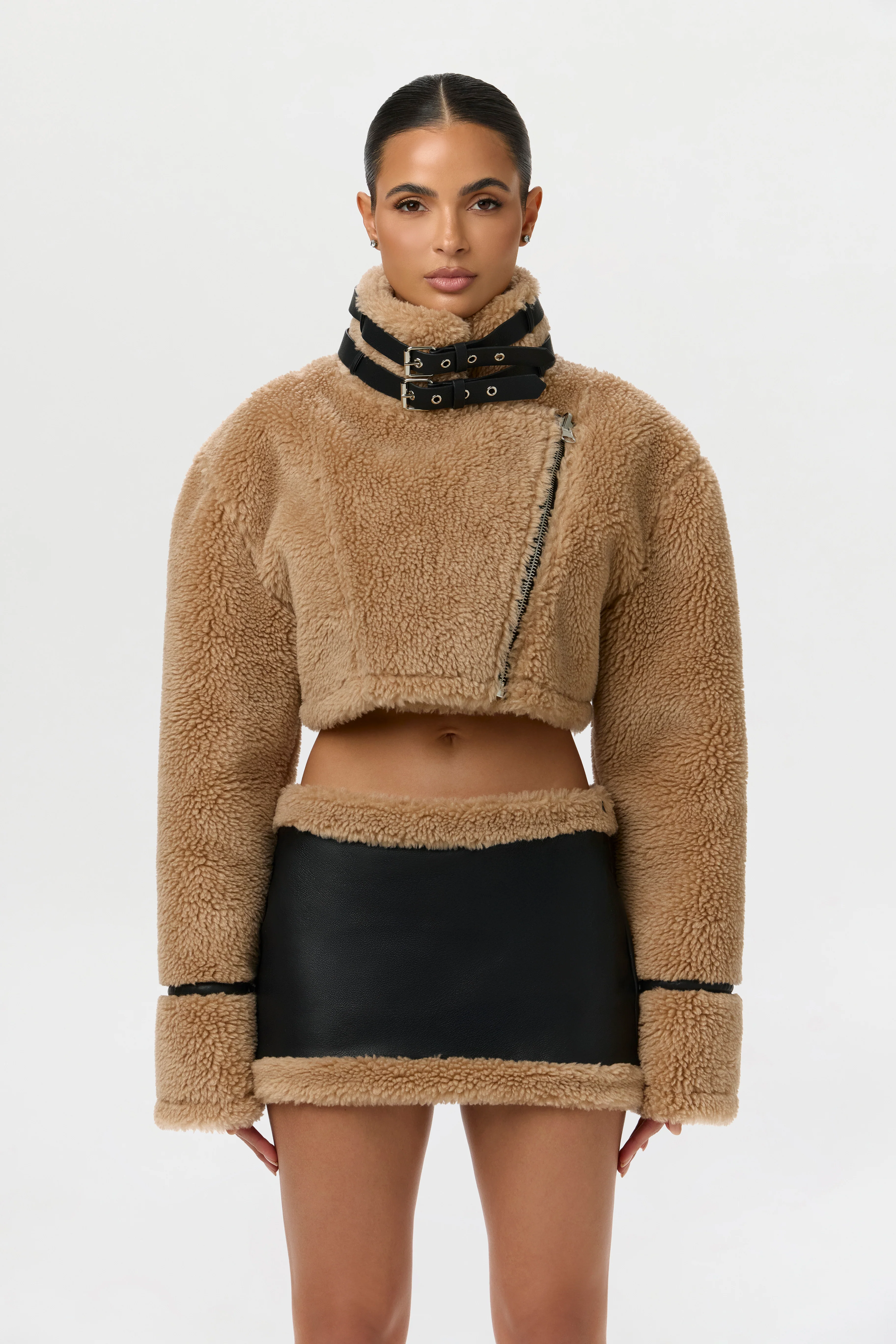 Sherpa Vegan Leather Mini Skirt