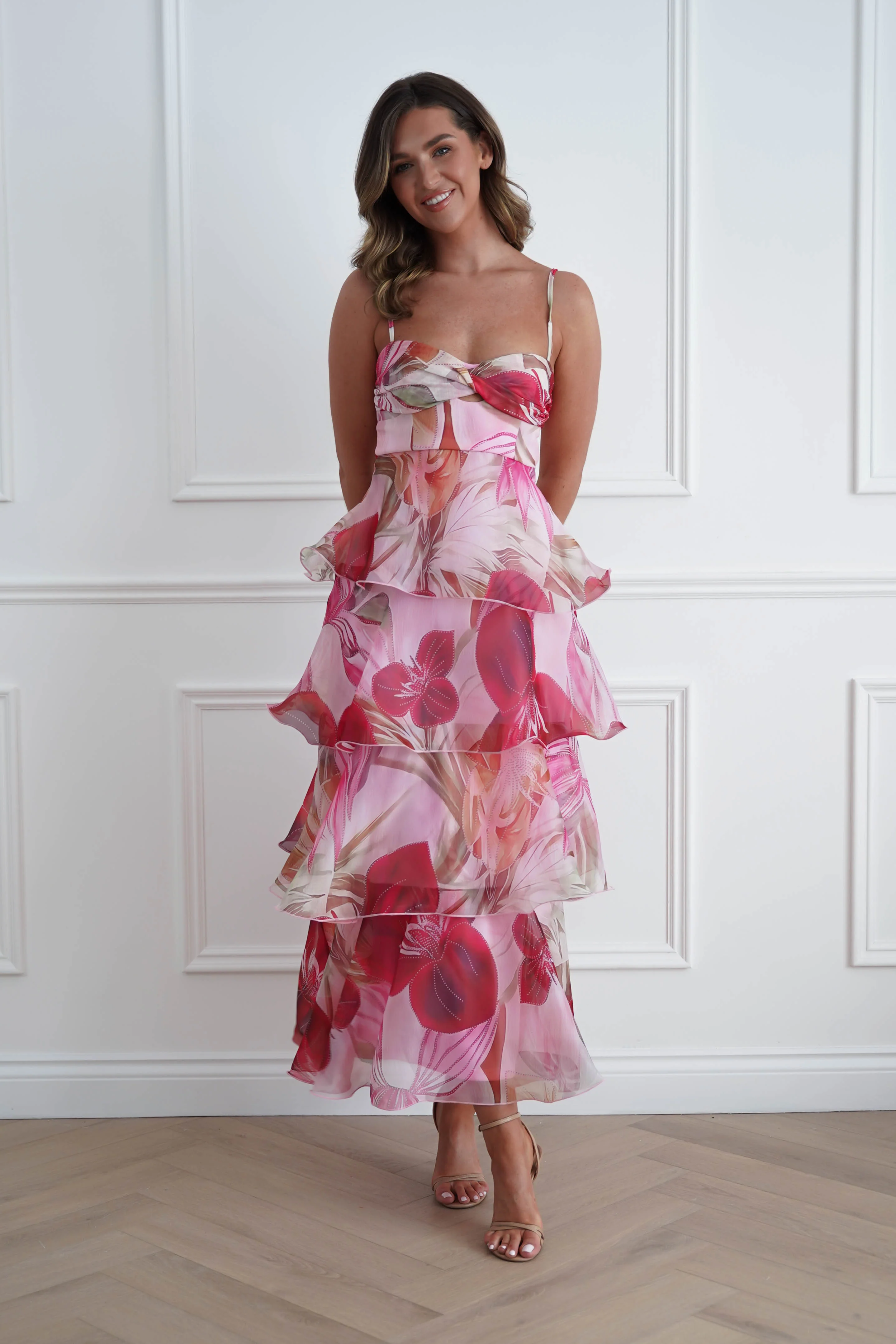 Nelly Floral Tiered Ruffle Maxi Dress | Pink Print