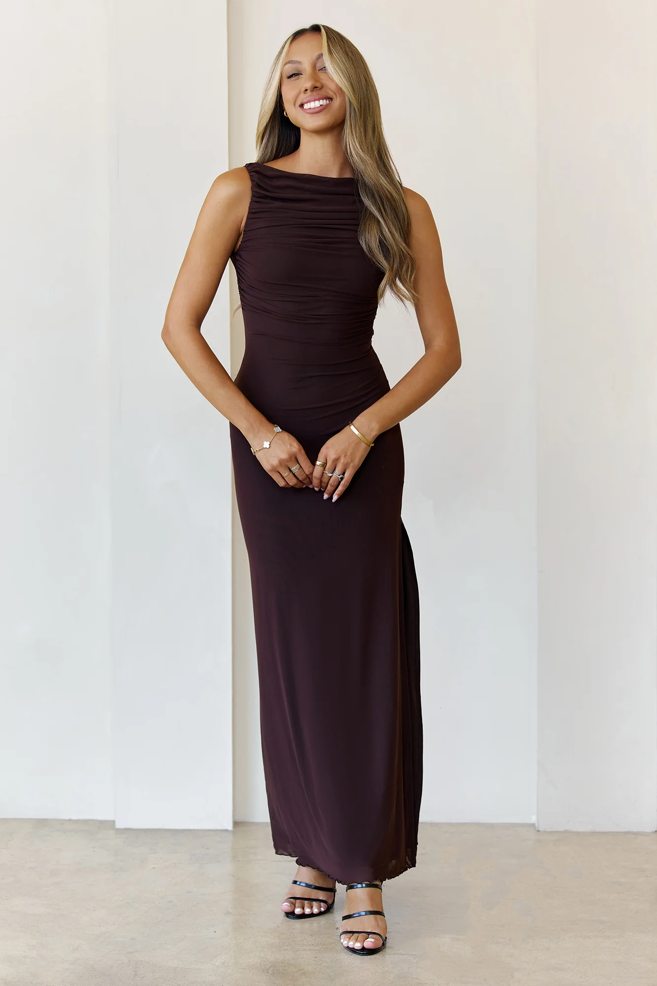 Secret Of The Sun Mesh Maxi Dress Brown