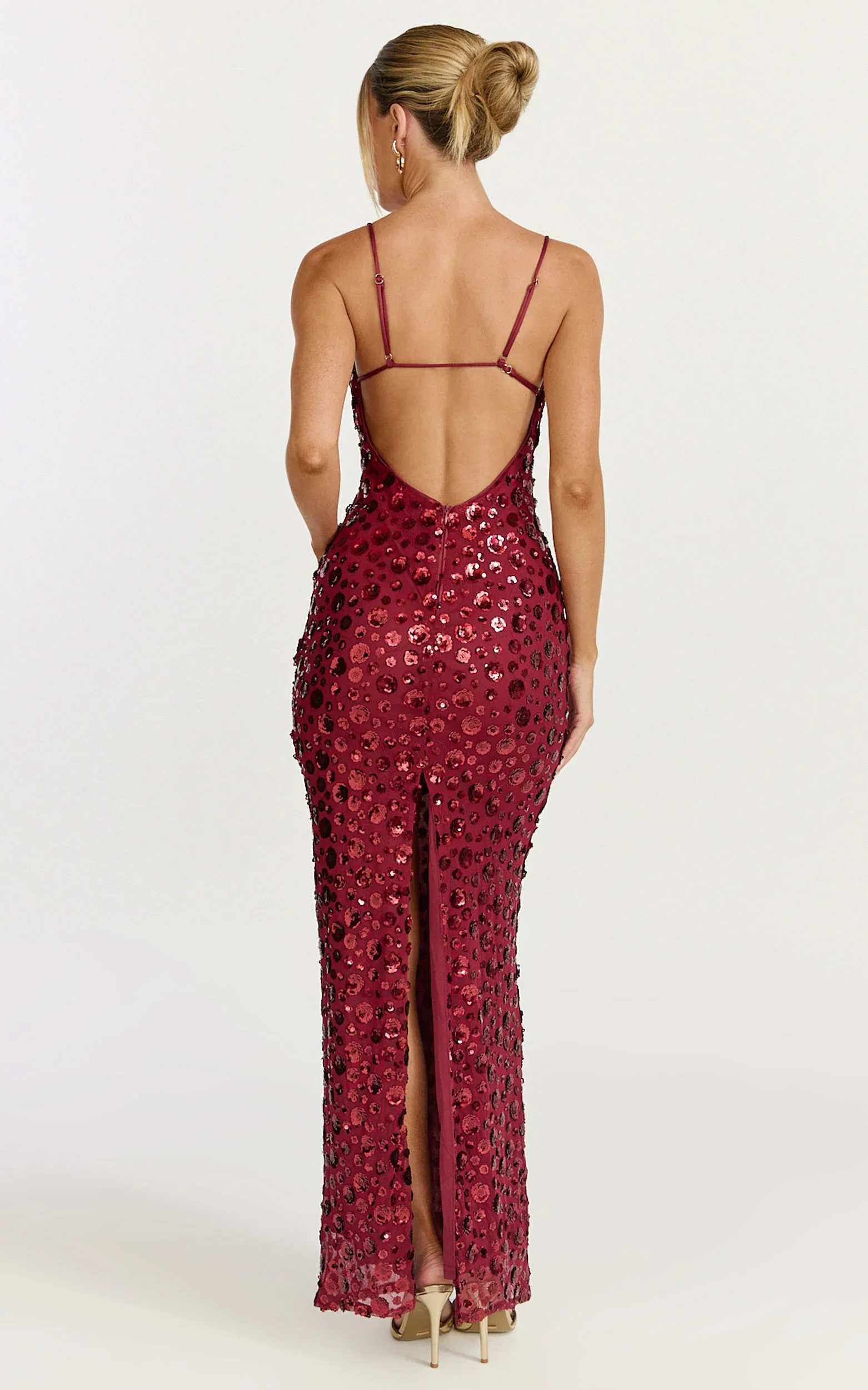 Blaze Maxi Dress - Backless Sequin Dress in Wine