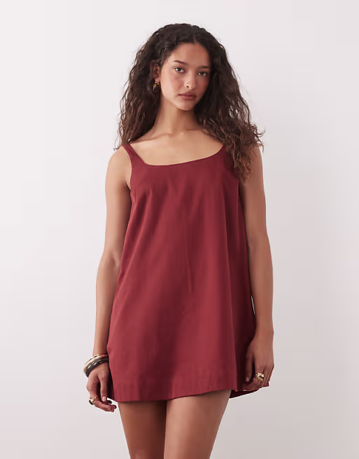 scoop neck shift mini sundress in rust