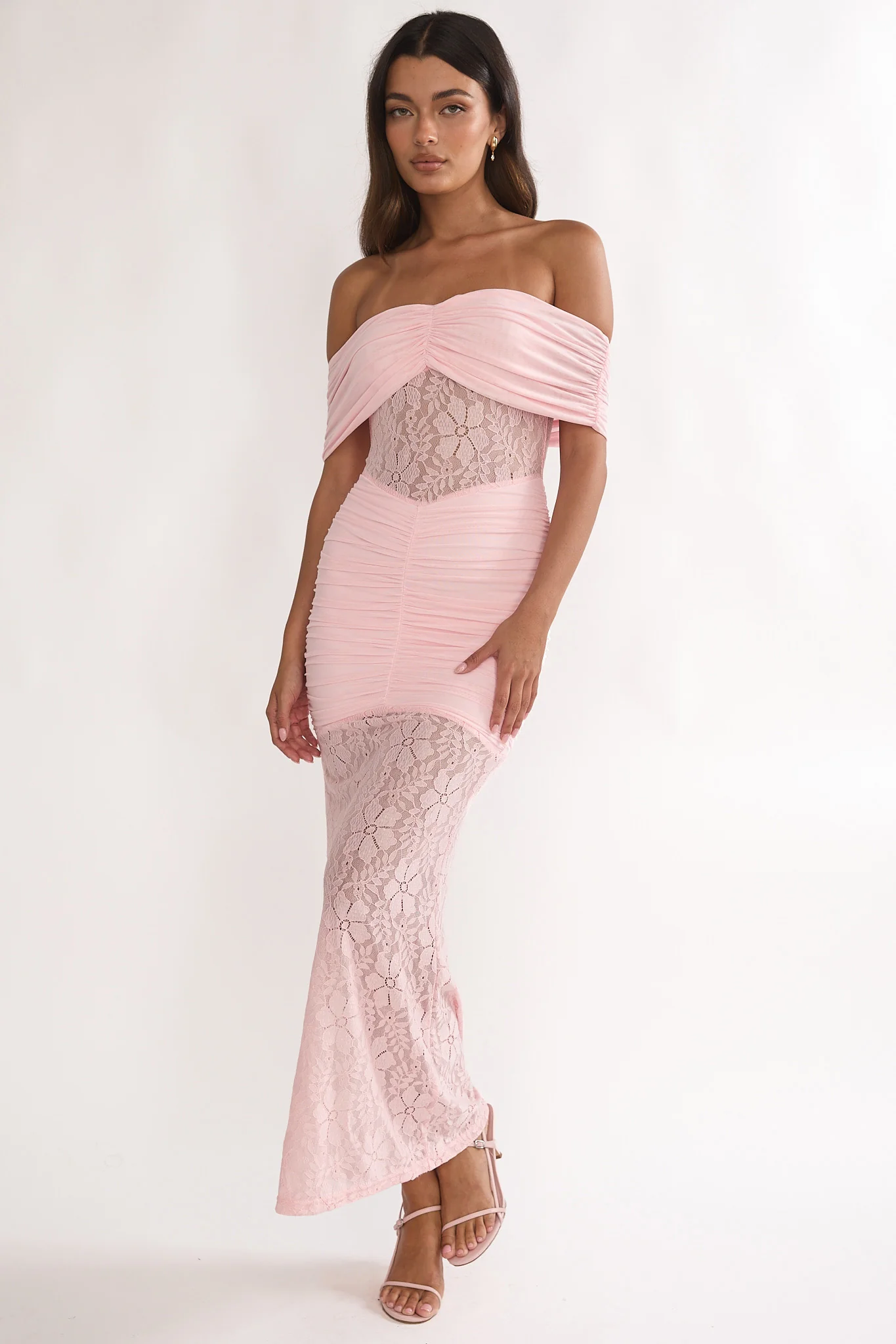 Silver Moon Off-Shoulder Maxi Dress Floral Pink