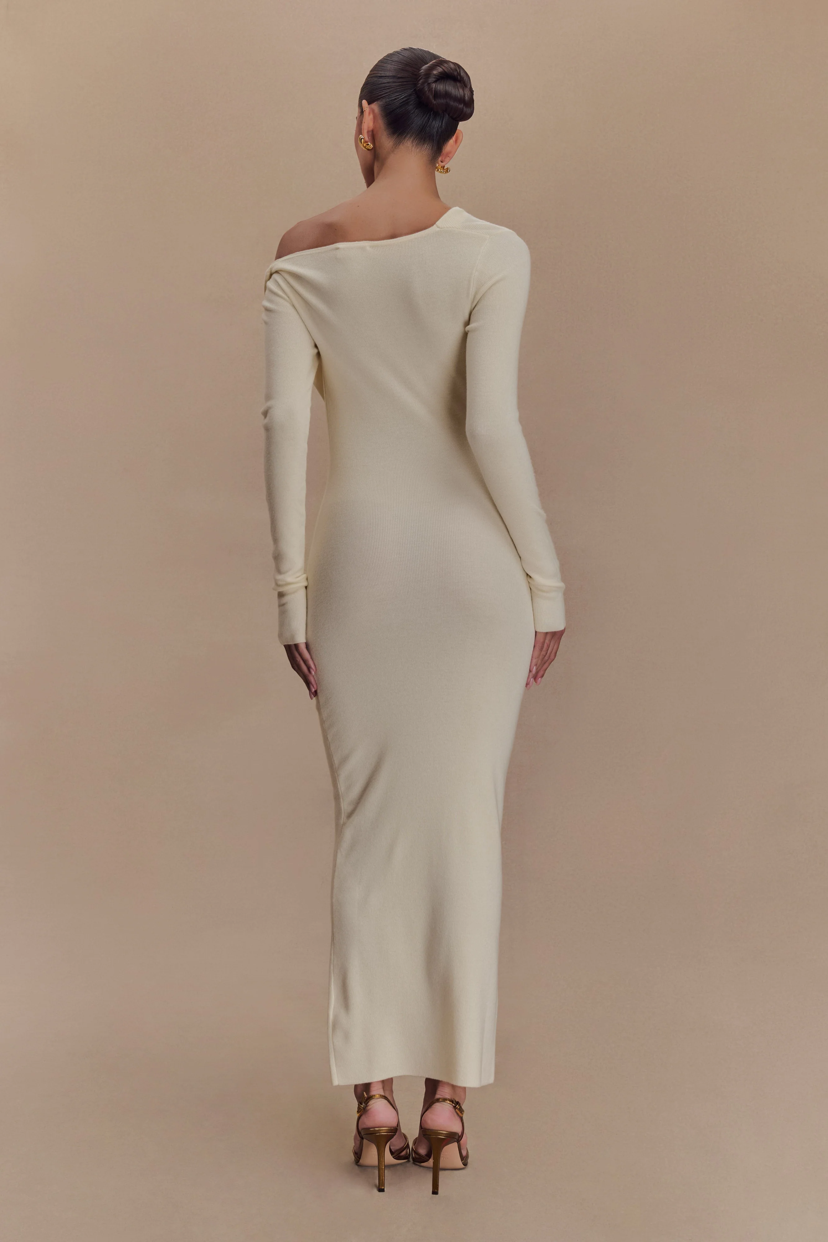 Culver Draped Twist Knit Midi Dress - Cream