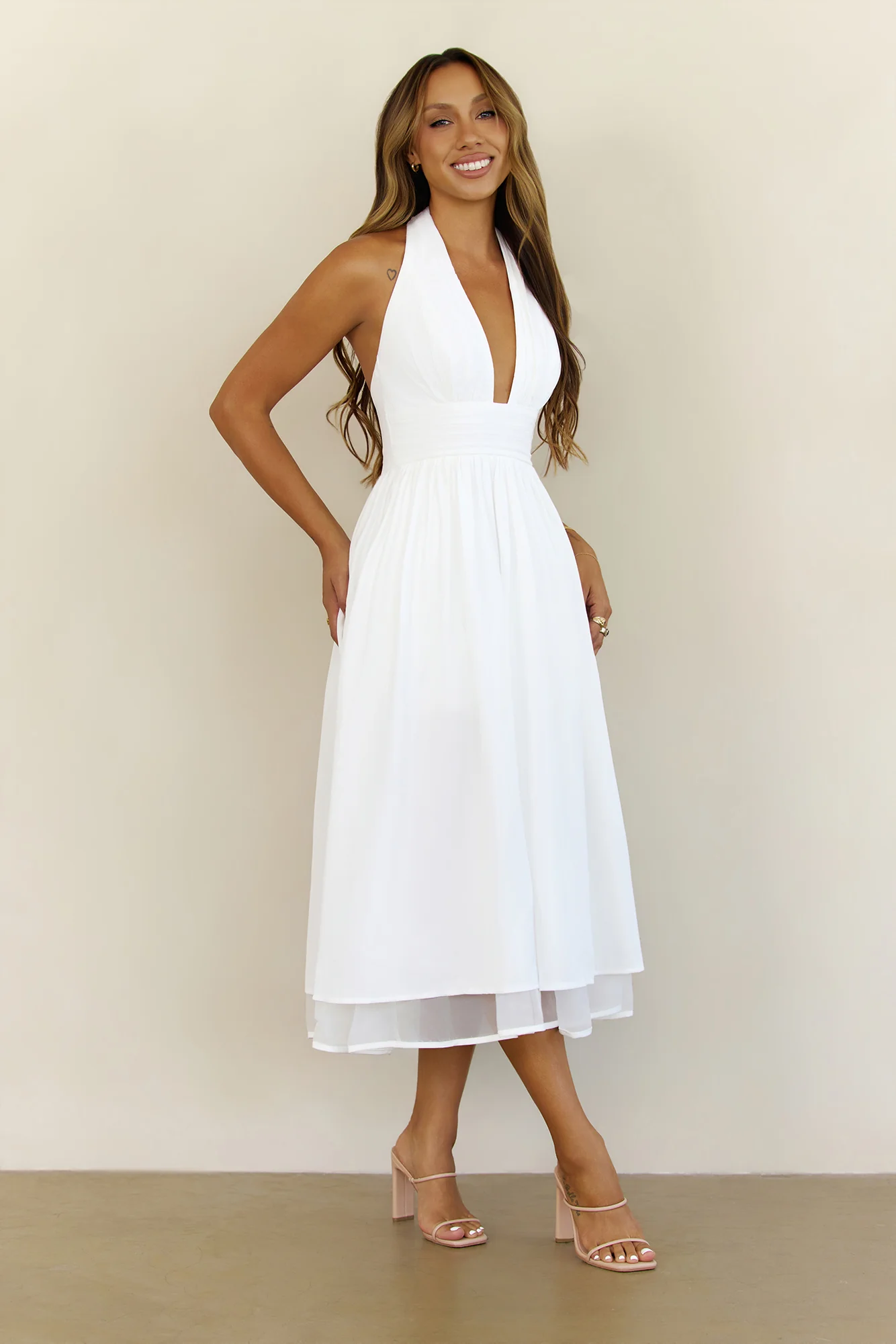 Slow Burn Love Halter Midi Dress White
