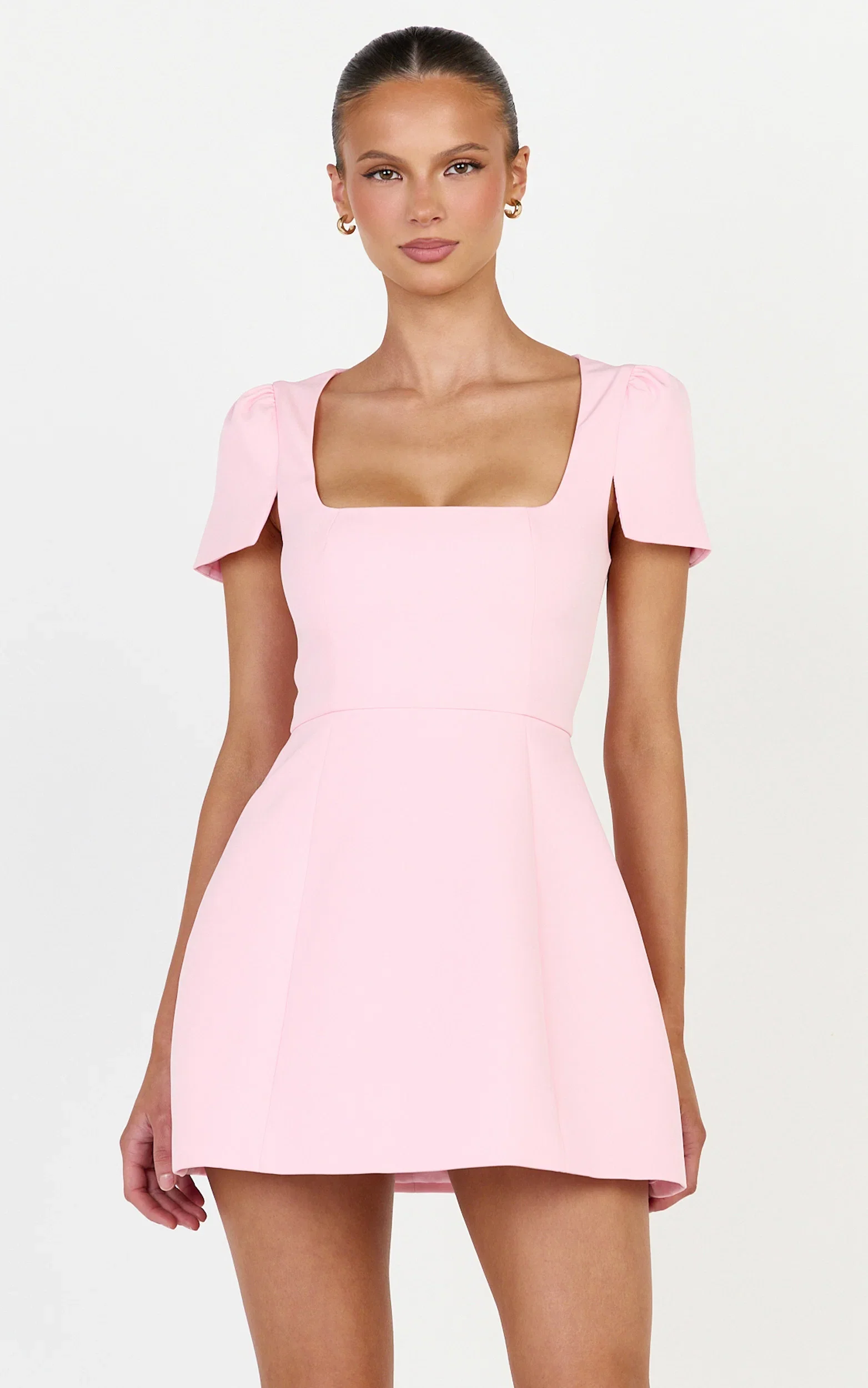 Zinnia Mini Dress - Square Neck Tulip Dress in Pink