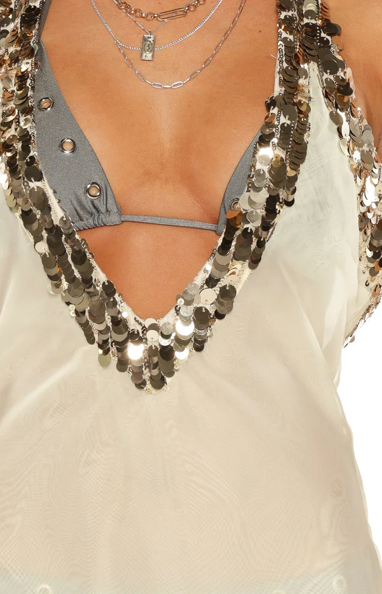 Westgate White Sequin Trim Mini Dress