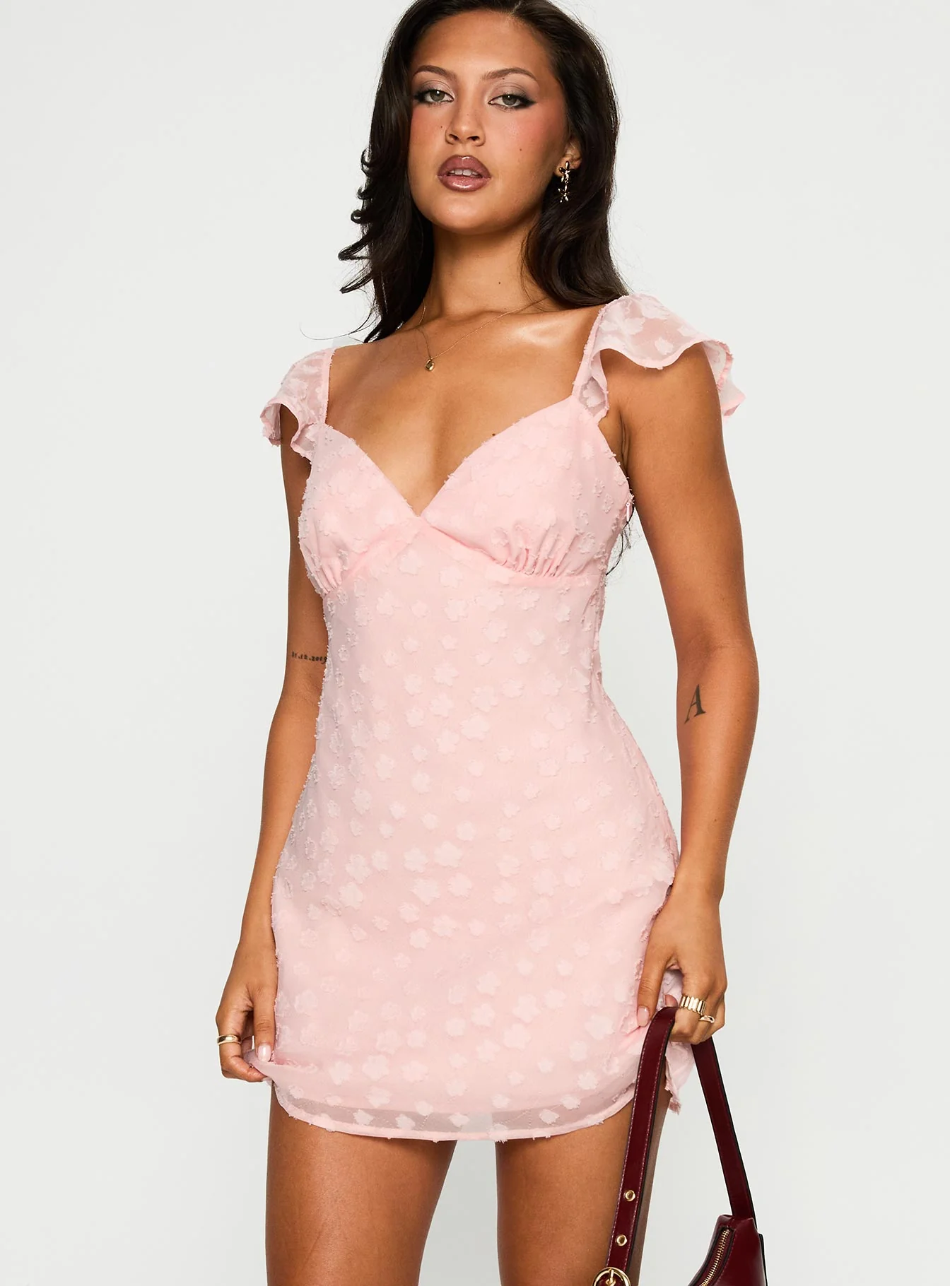 Savie Broderie Mini Dress Pink