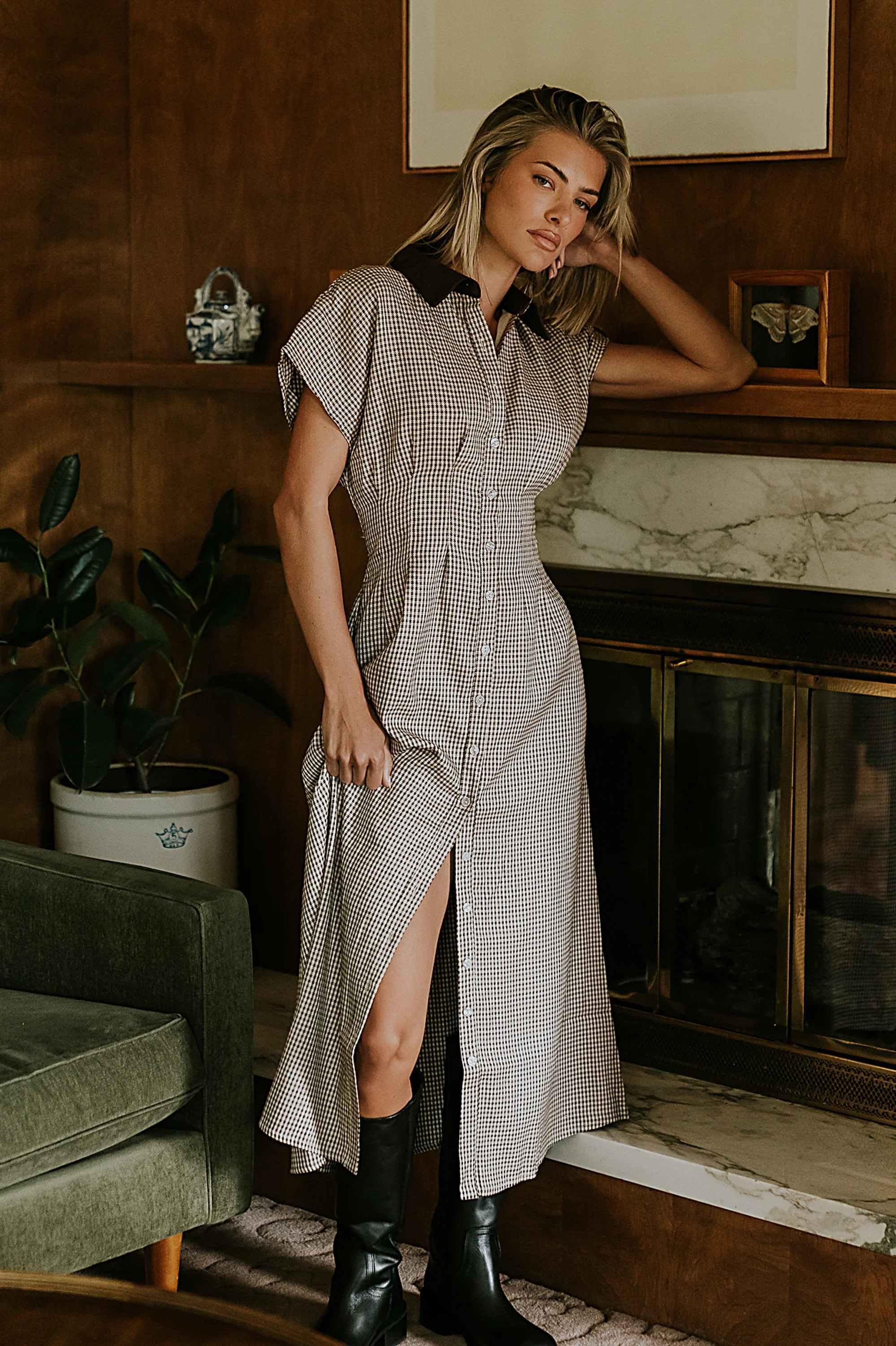 Andie Houndstooth Maxi Dress