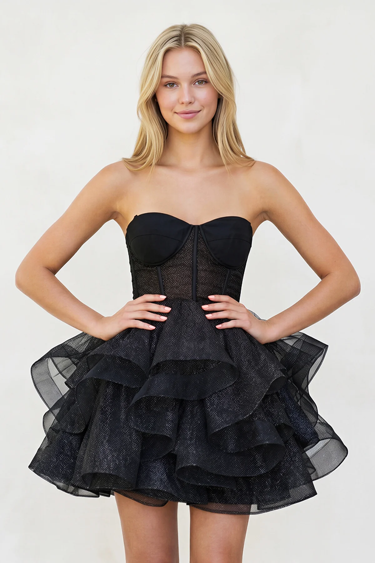 A-Line Tulle Black Short Homecoming Dress with Ruffles