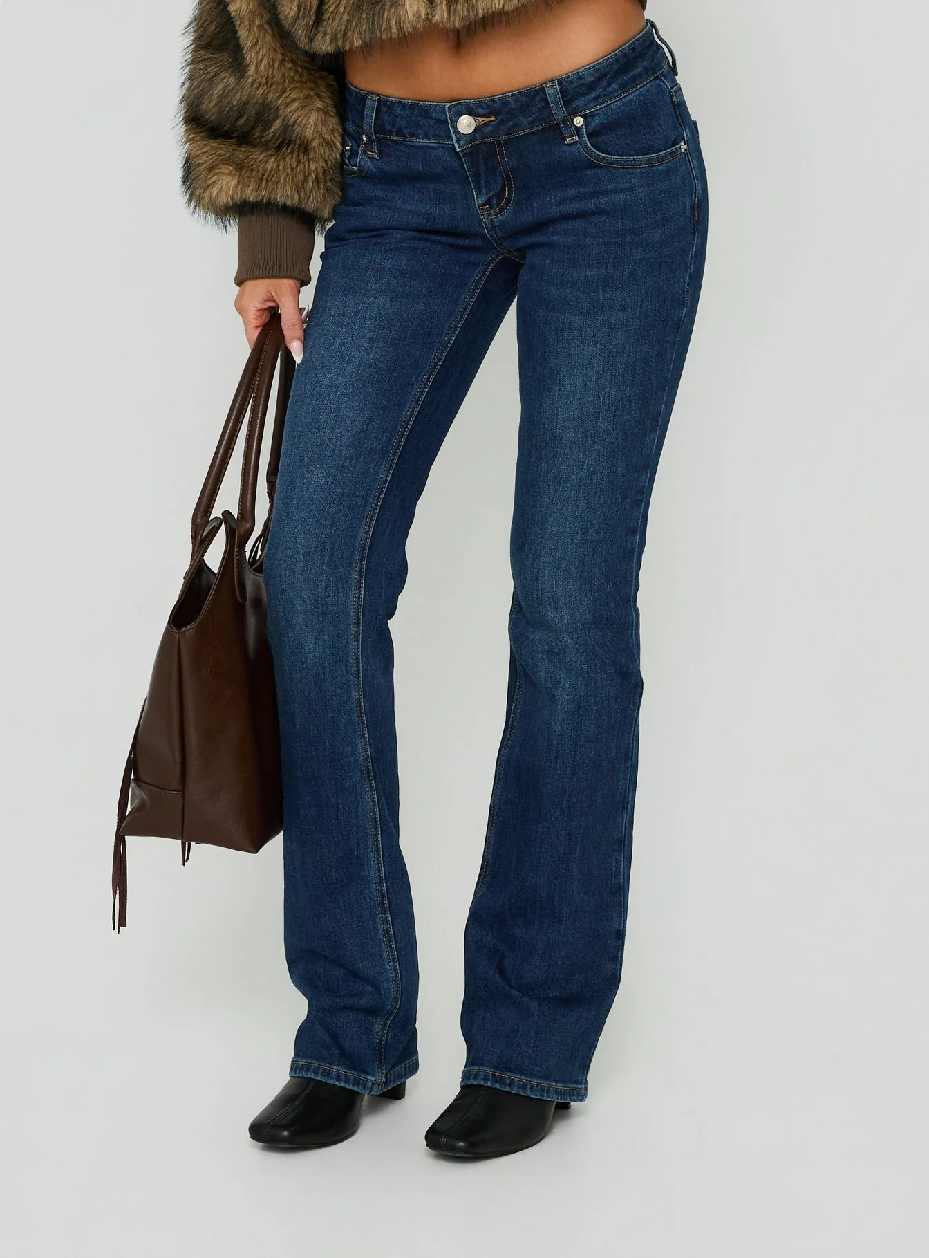 Naketa Ultra Low Rise Bootleg Jeans Mid Blue Wash