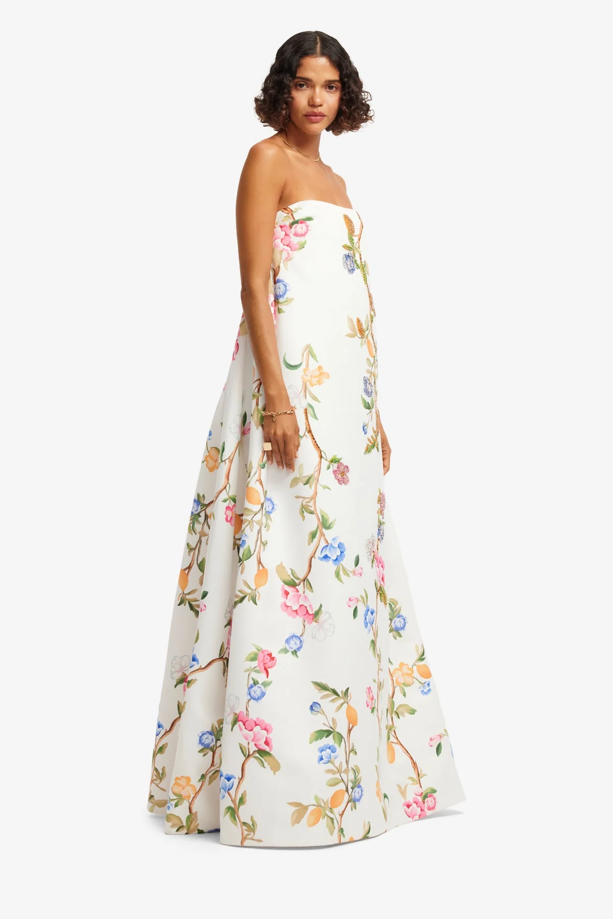Phoebe Embellished Gown - Lemon Vine Print in Snow