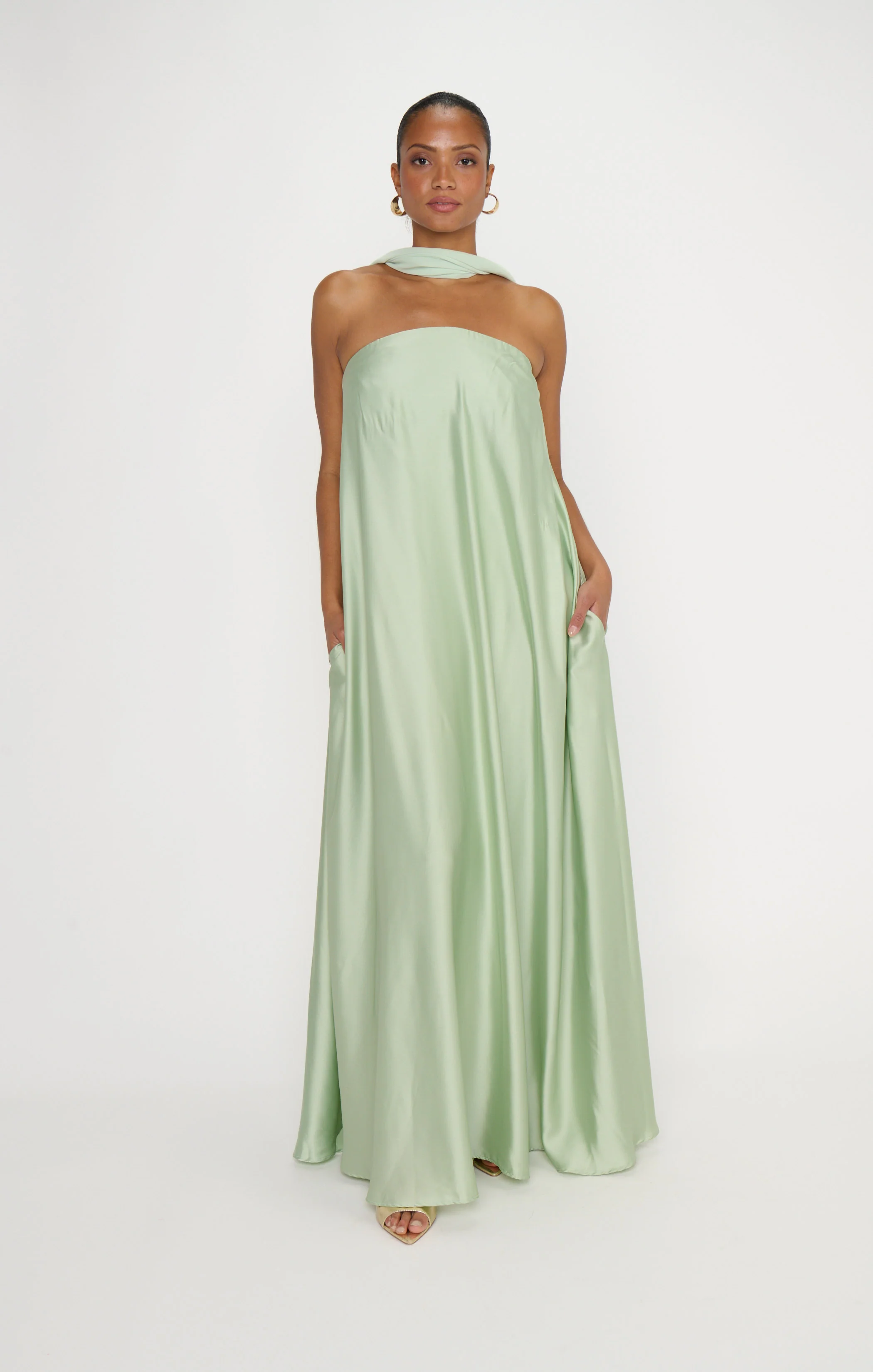Tinsley Tube Dress ~ Pistachio Luxe Satin