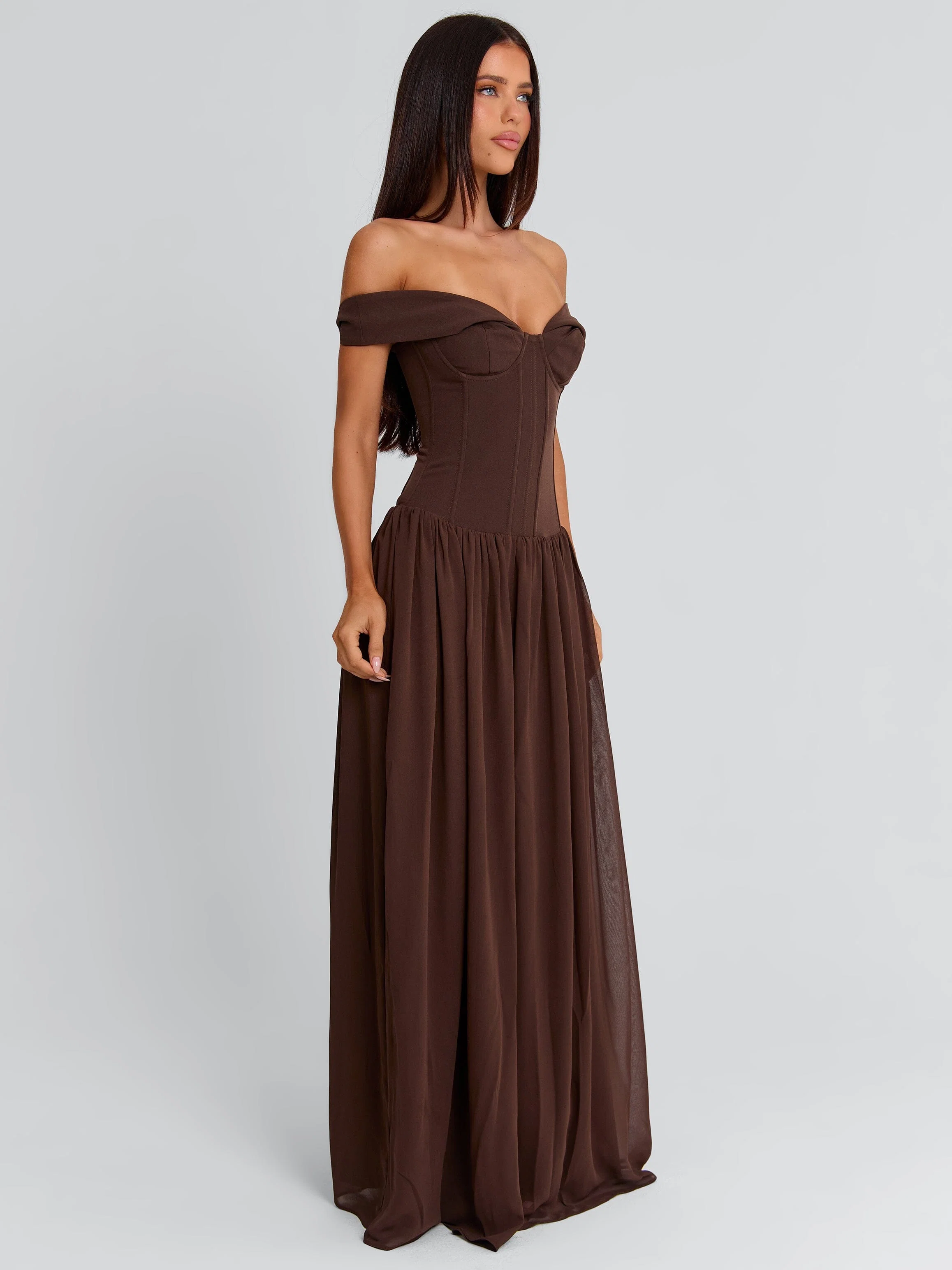 JUNIPIA MAXI DRESS CHOCOLATE