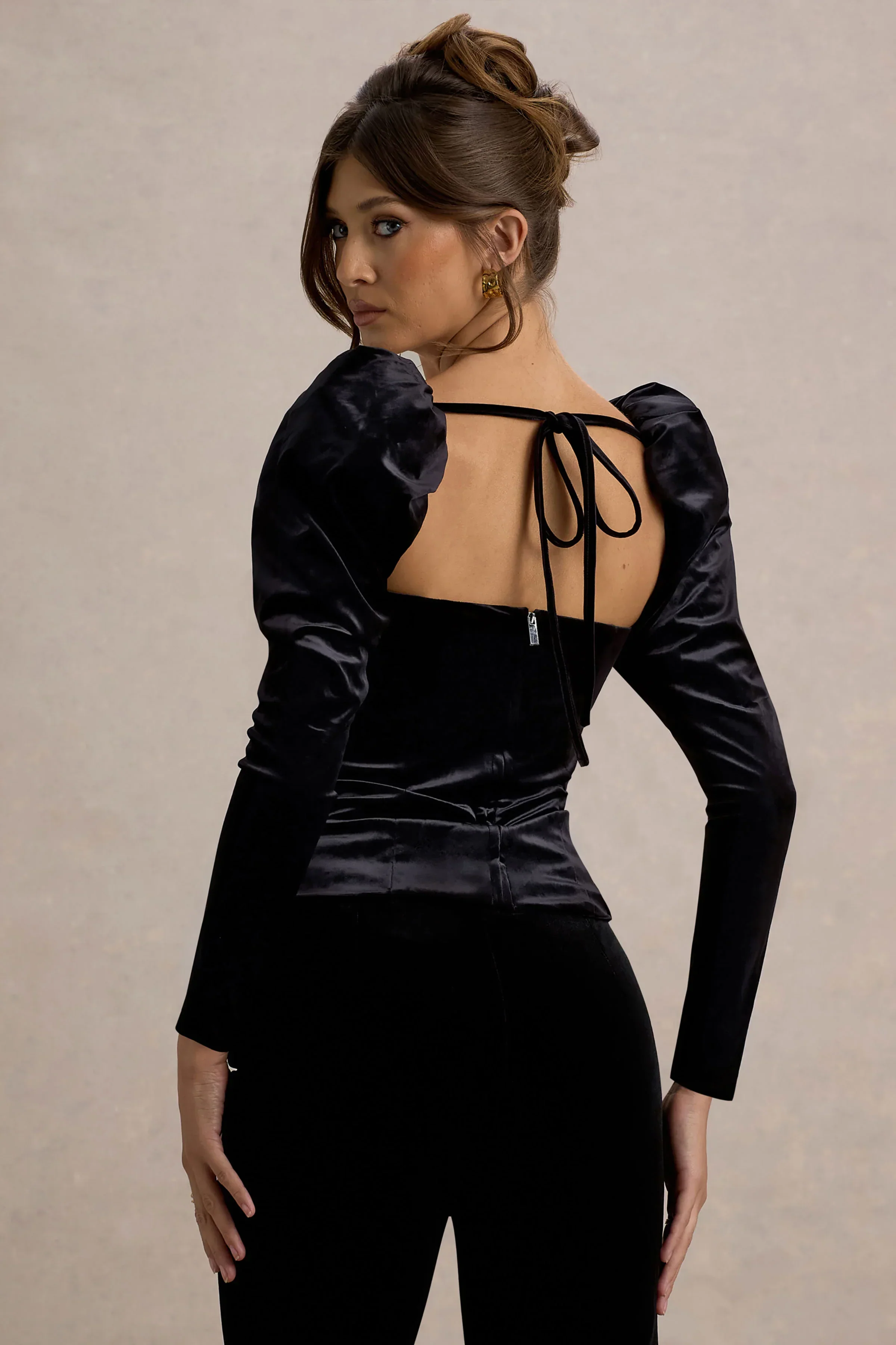 Tazmin | Black Velvet Embellished Square-Neck Top