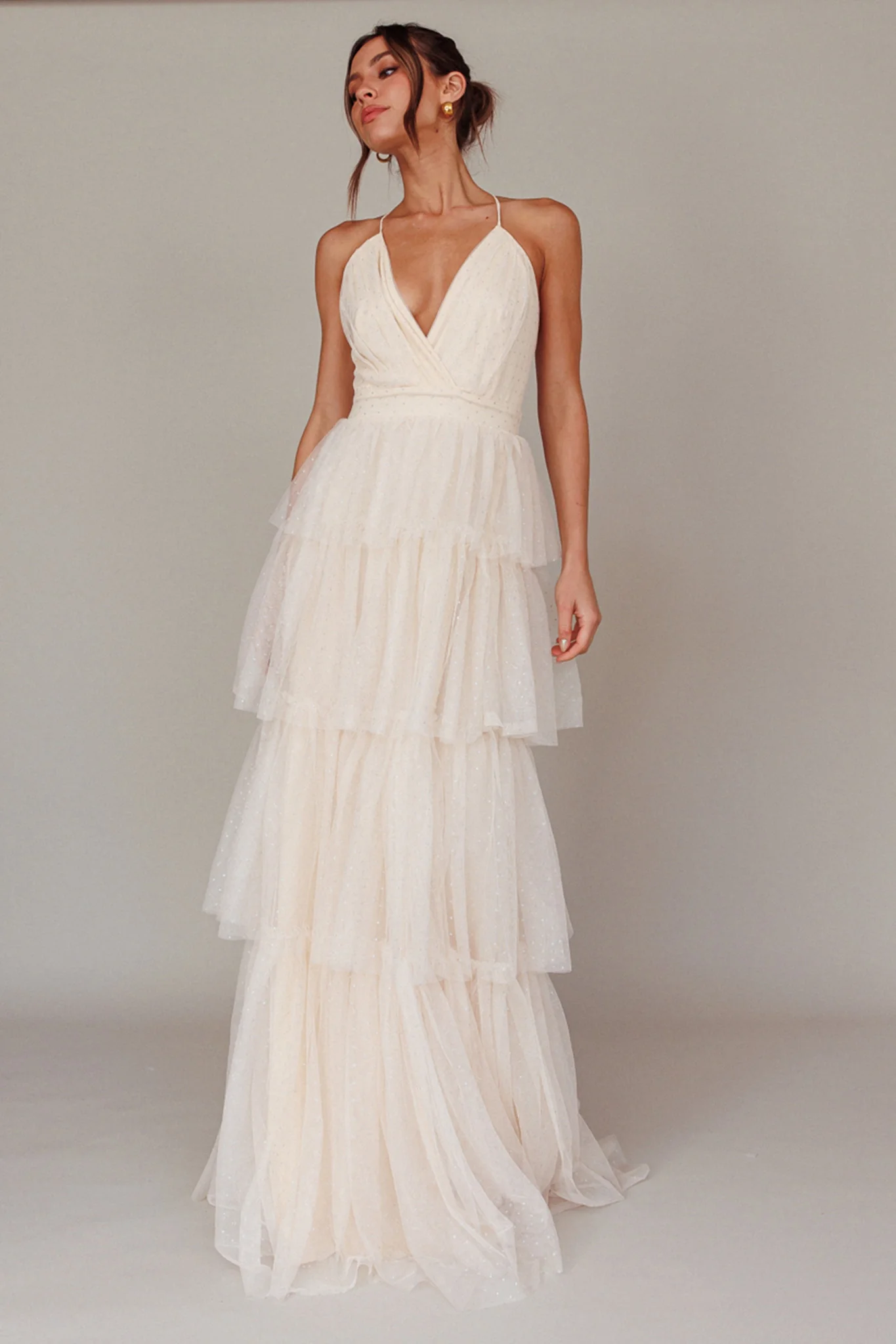 Seylah Tiered Frill Maxi Dress Glitter Cream