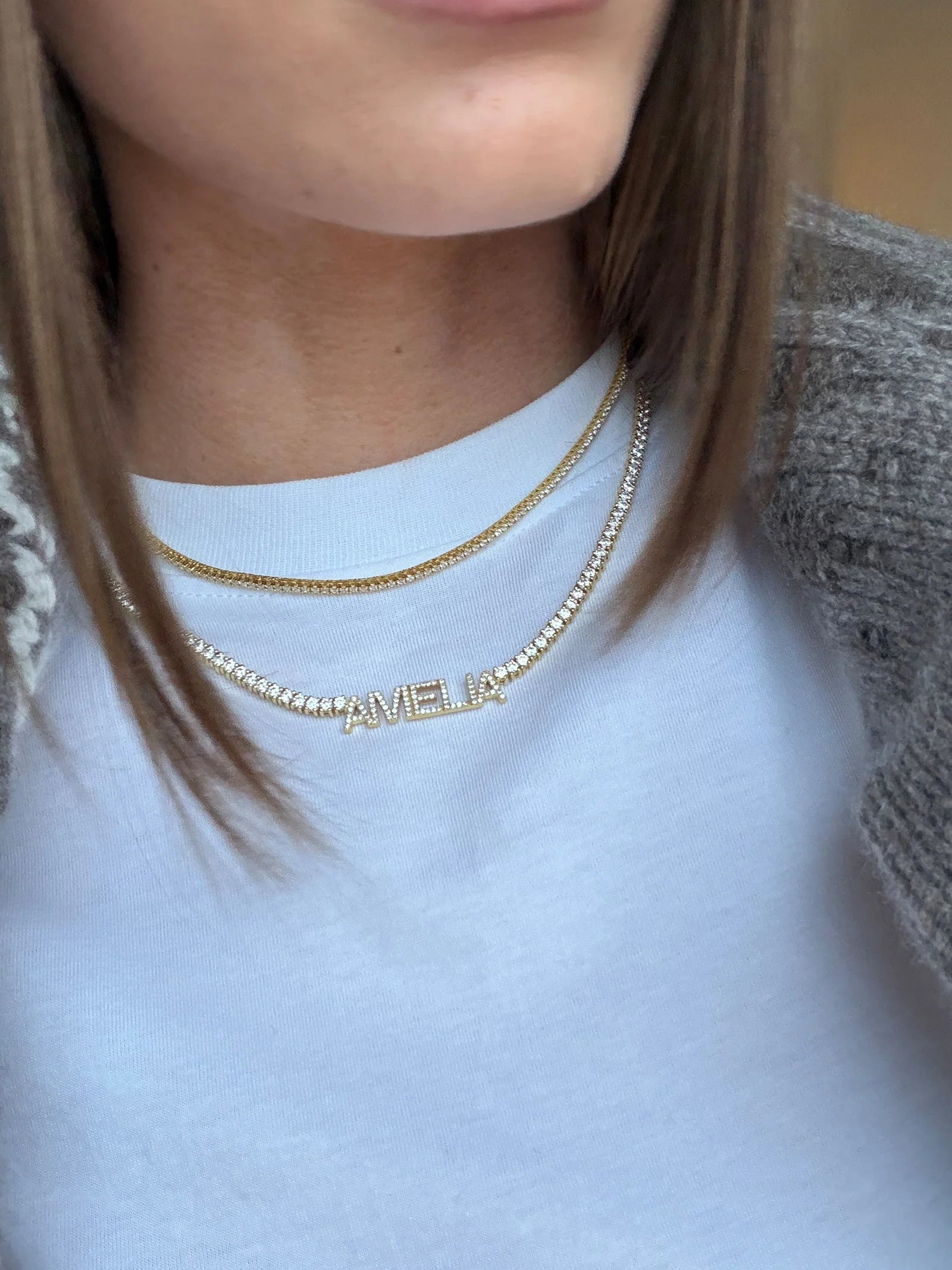 Billie 14K Gold Tennis Custom Nameplate Necklace - Block