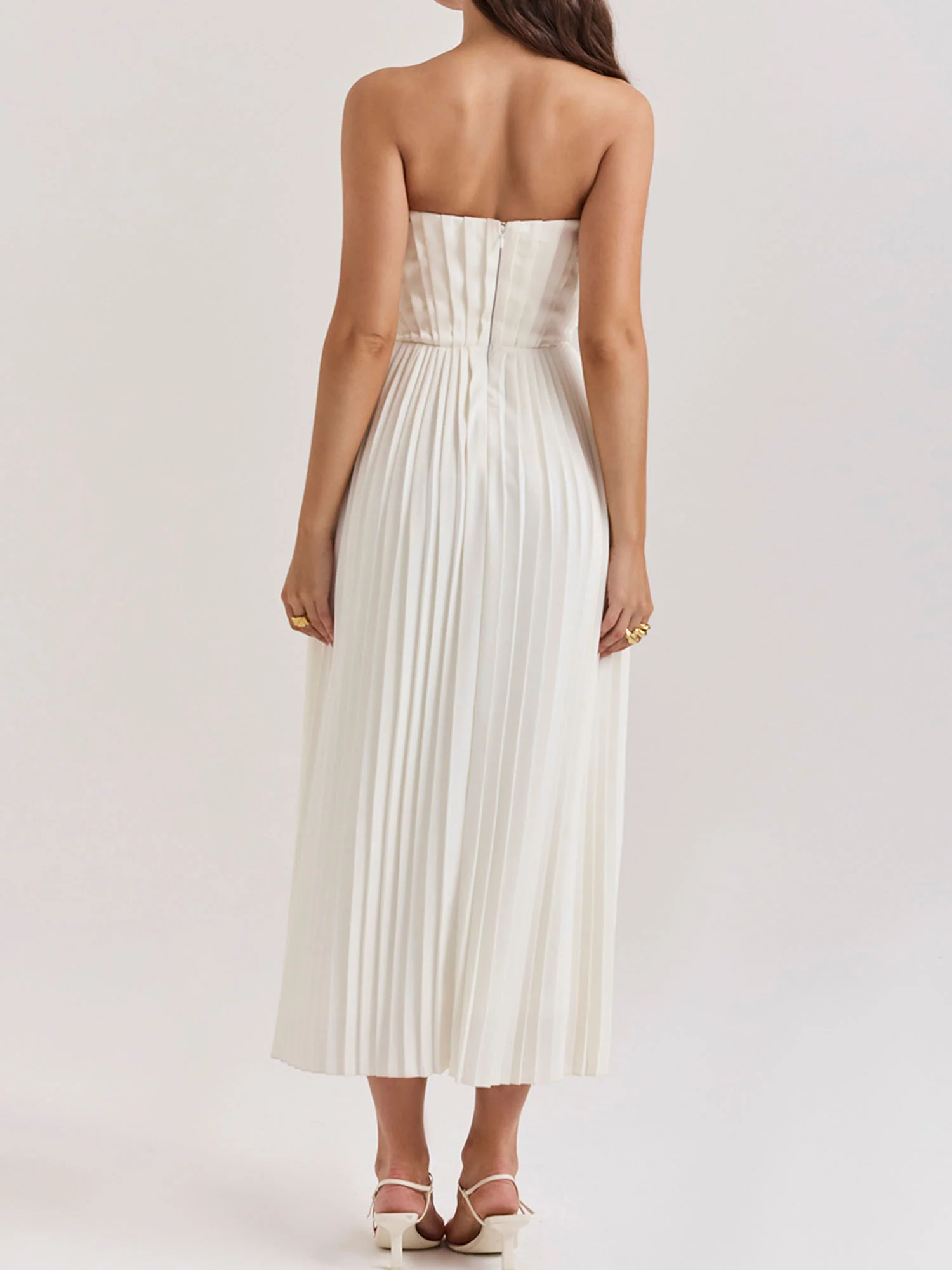 Pleated Strapless Sky Blue Maxi Dress