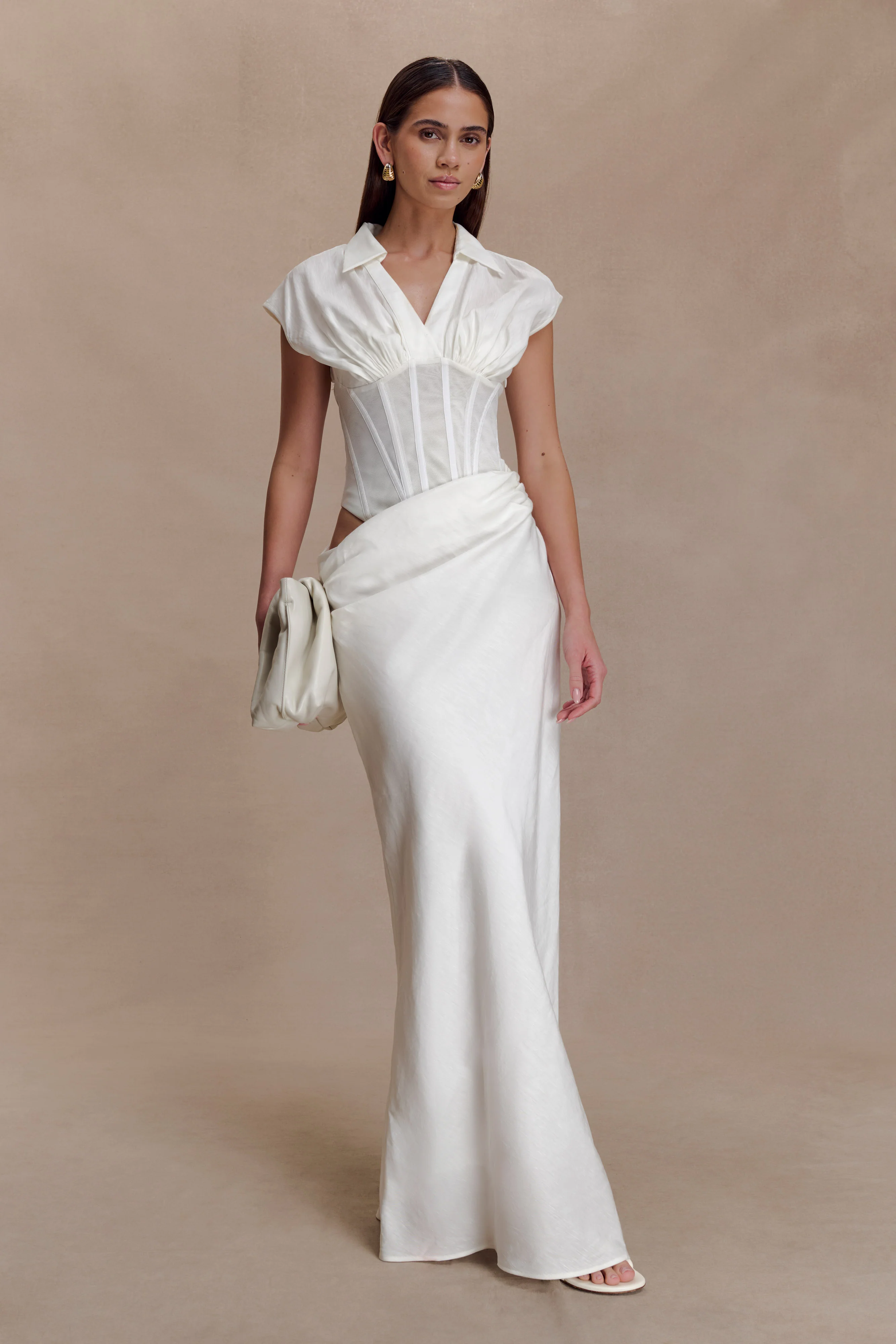 Saphira Shirt Corset Maxi Dress - White