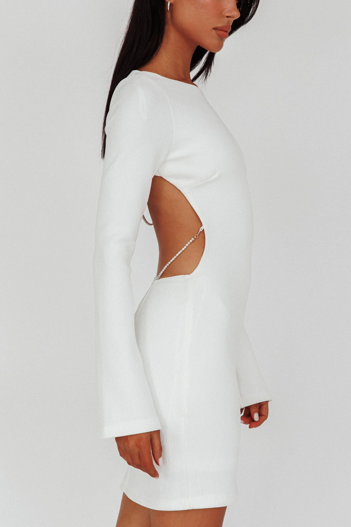 Lakshmi Long Sleeve Open Back Mini Dress White - luluinthesky