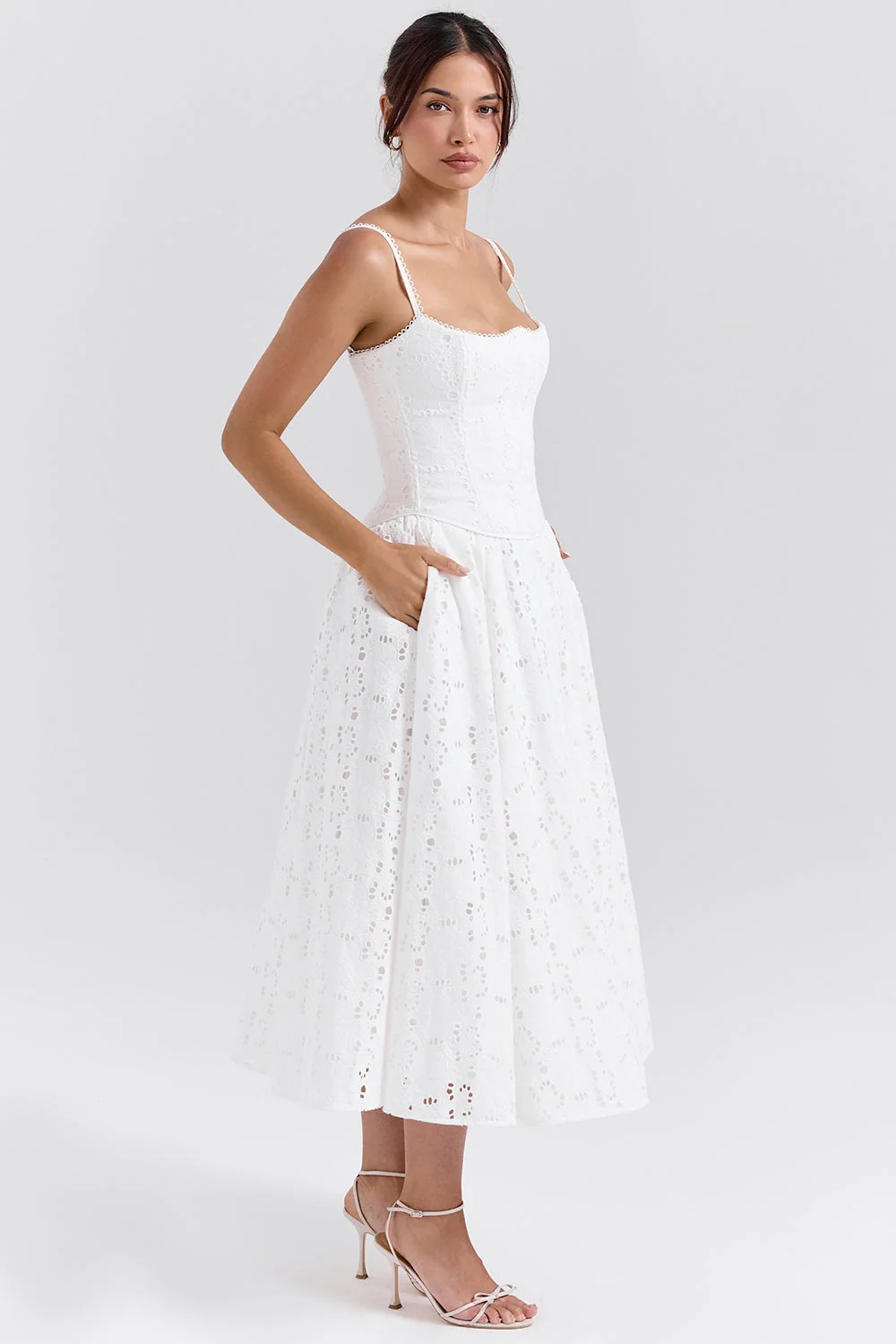 White Broderie Anglais Midi Skirt