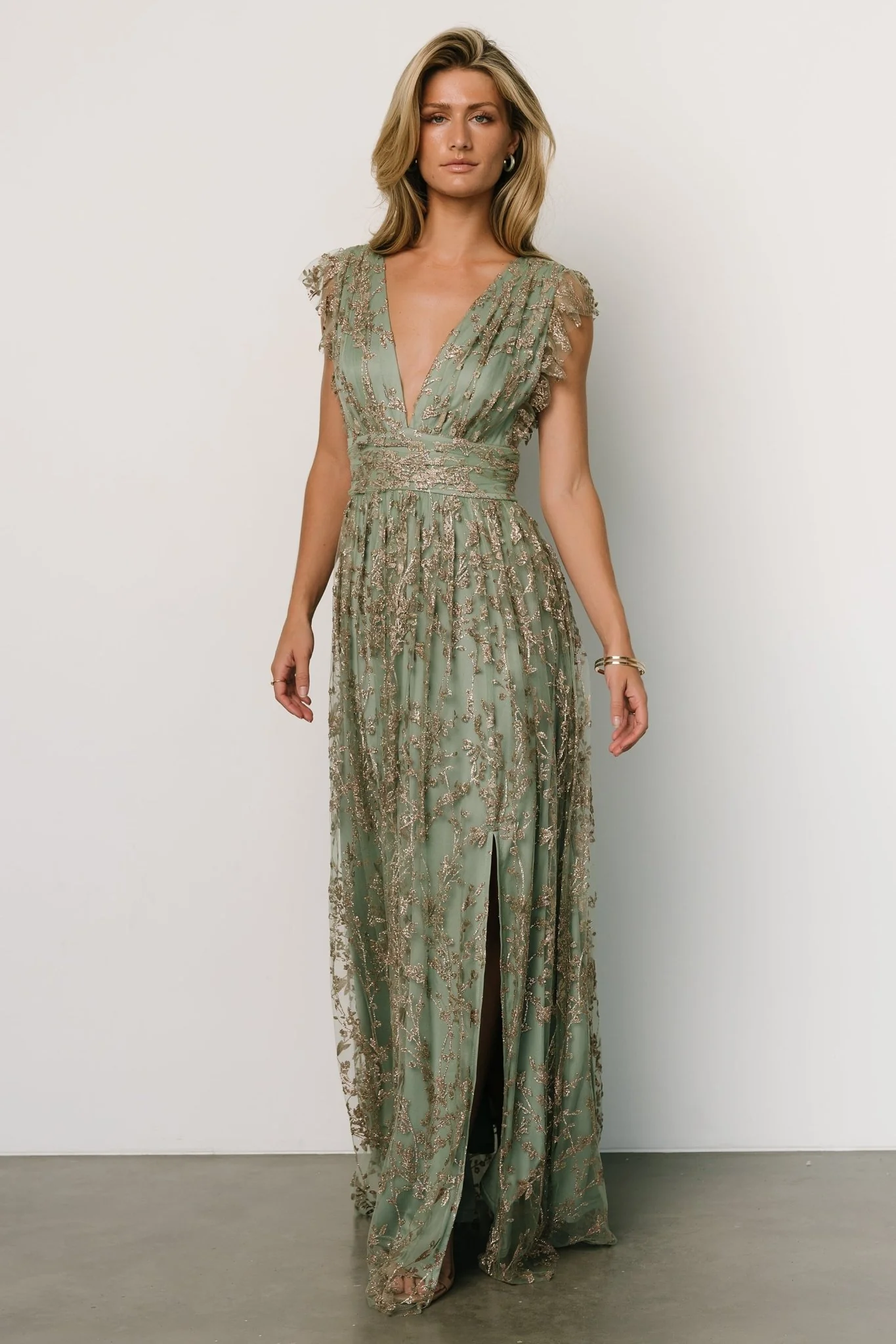 Arlene Shimmer Gown | Sage + Gold - luluinthesky