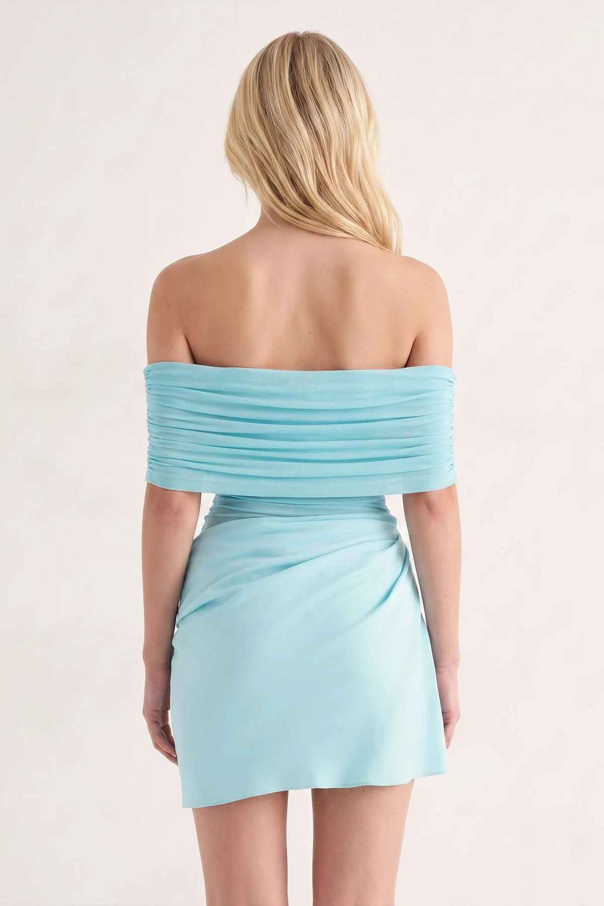 Aqua Off the Shoulder Sheath Ruched Tulle Homecoming Dress