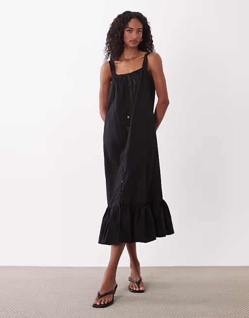 Motel Veraux poplin maxi dress in black