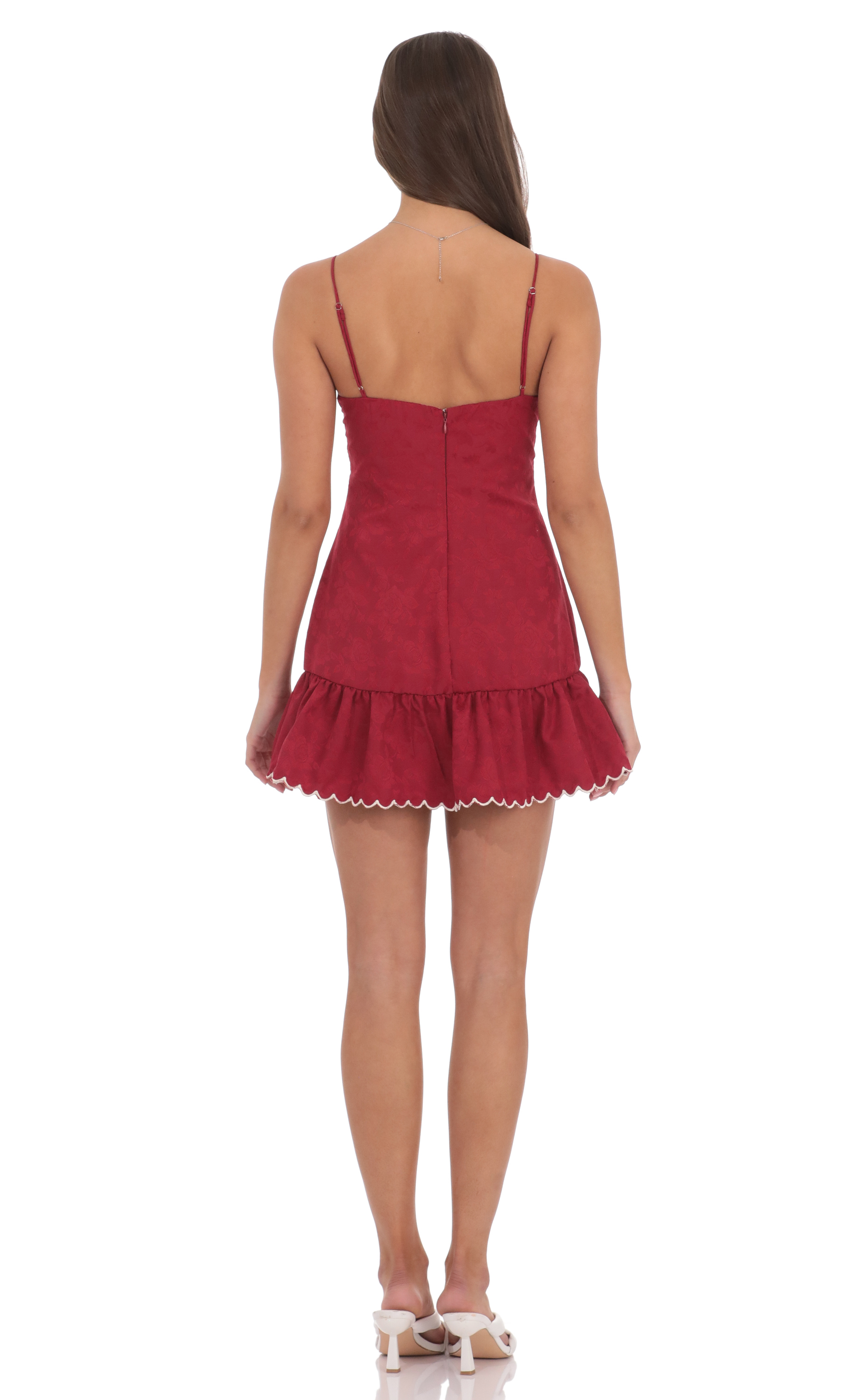 Jacquard Scallop Ruffle Dress in Red - luluinthesky