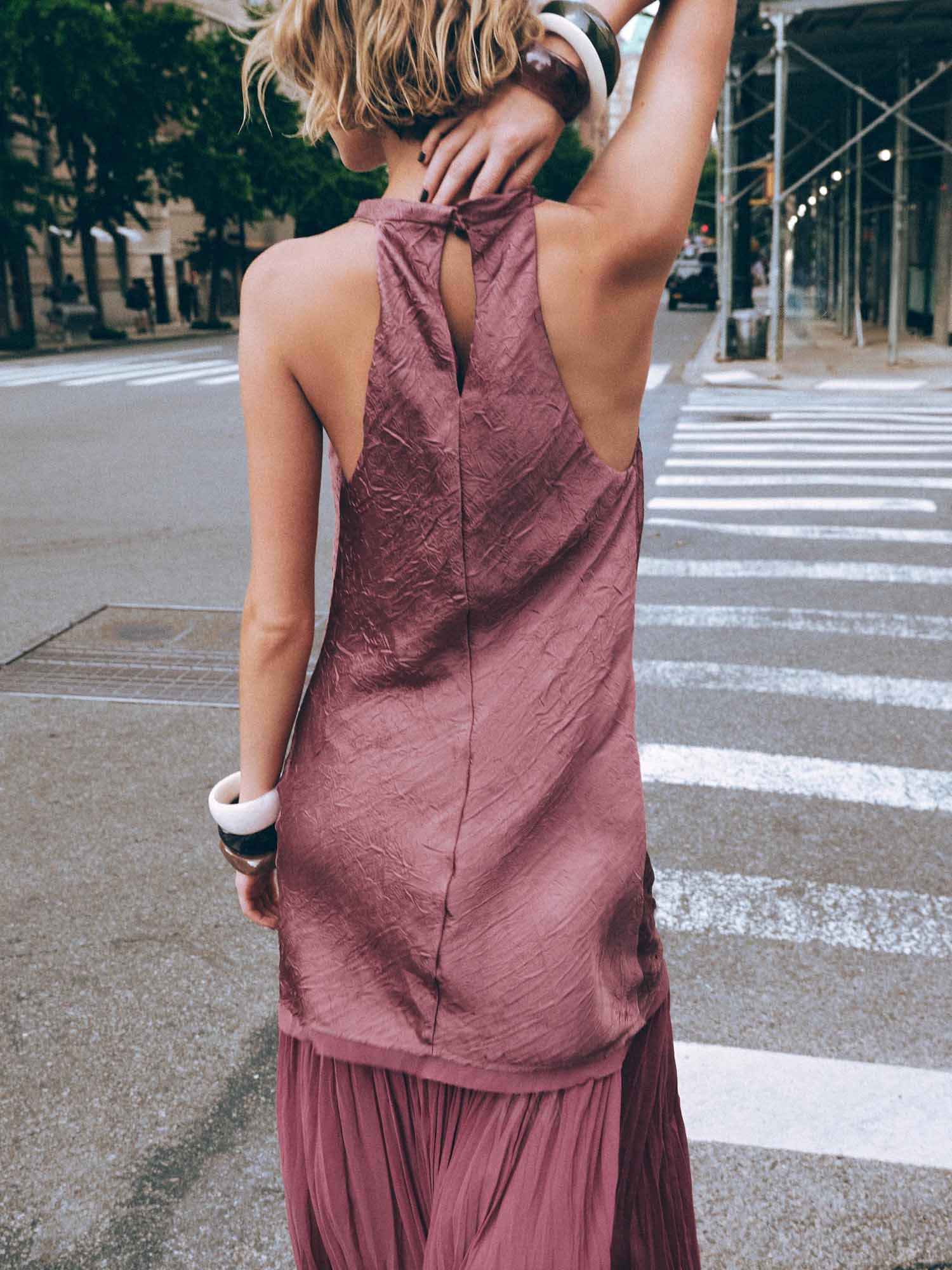 Dusty Rose Textured Halter Maxi Dress
