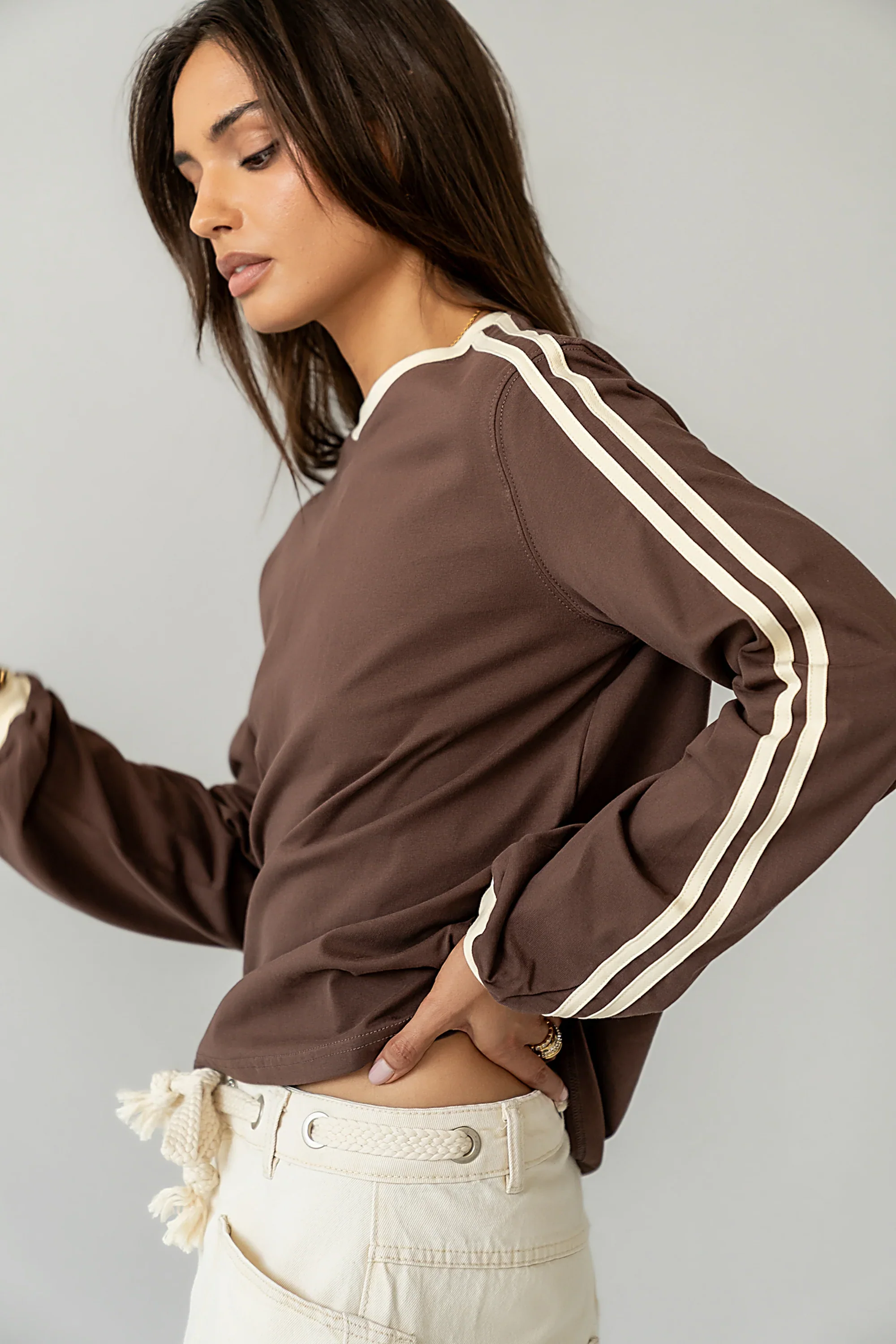 Romy Striped Top in Brown
