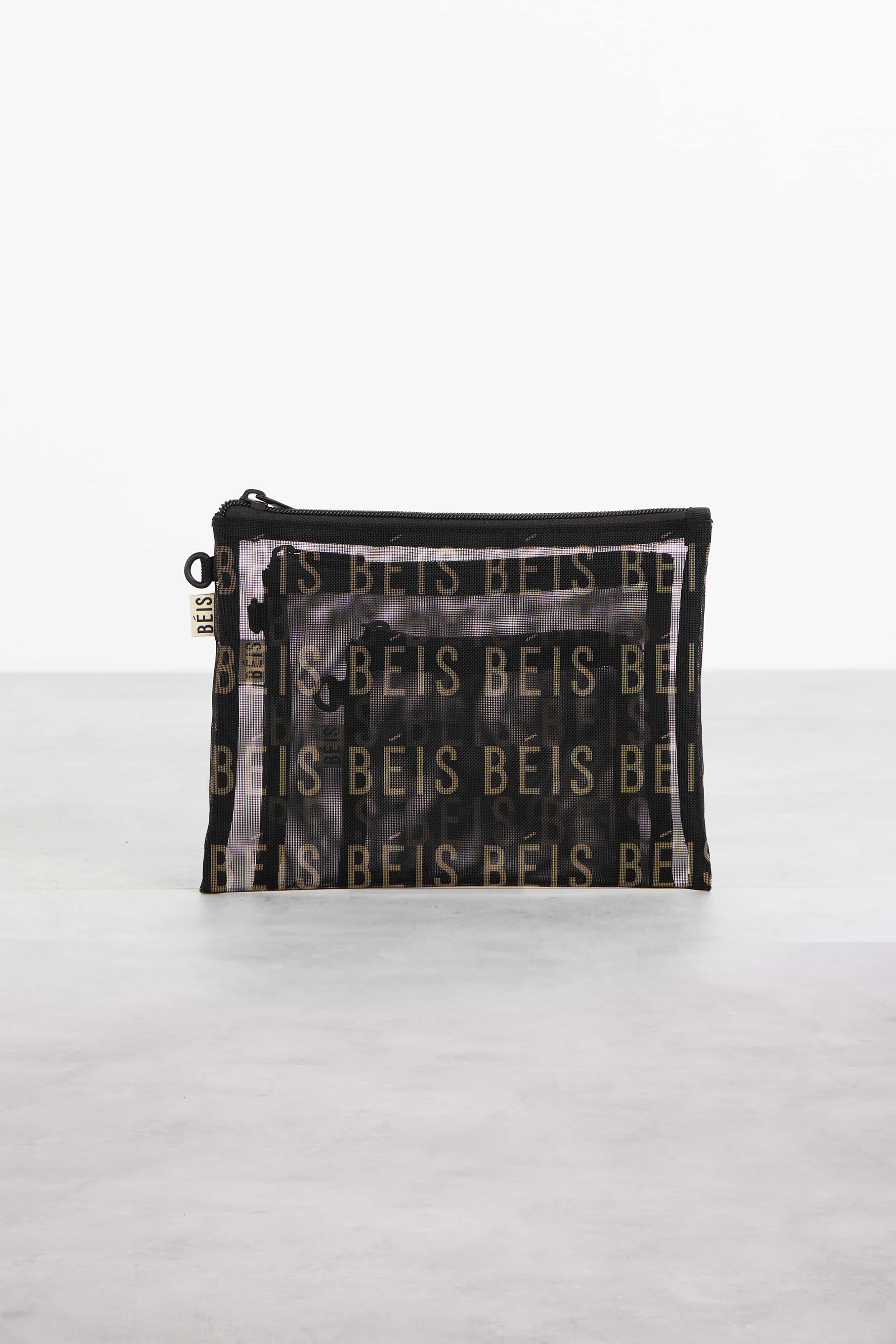 BEIS 'The Mesh Pouch Trio in Black