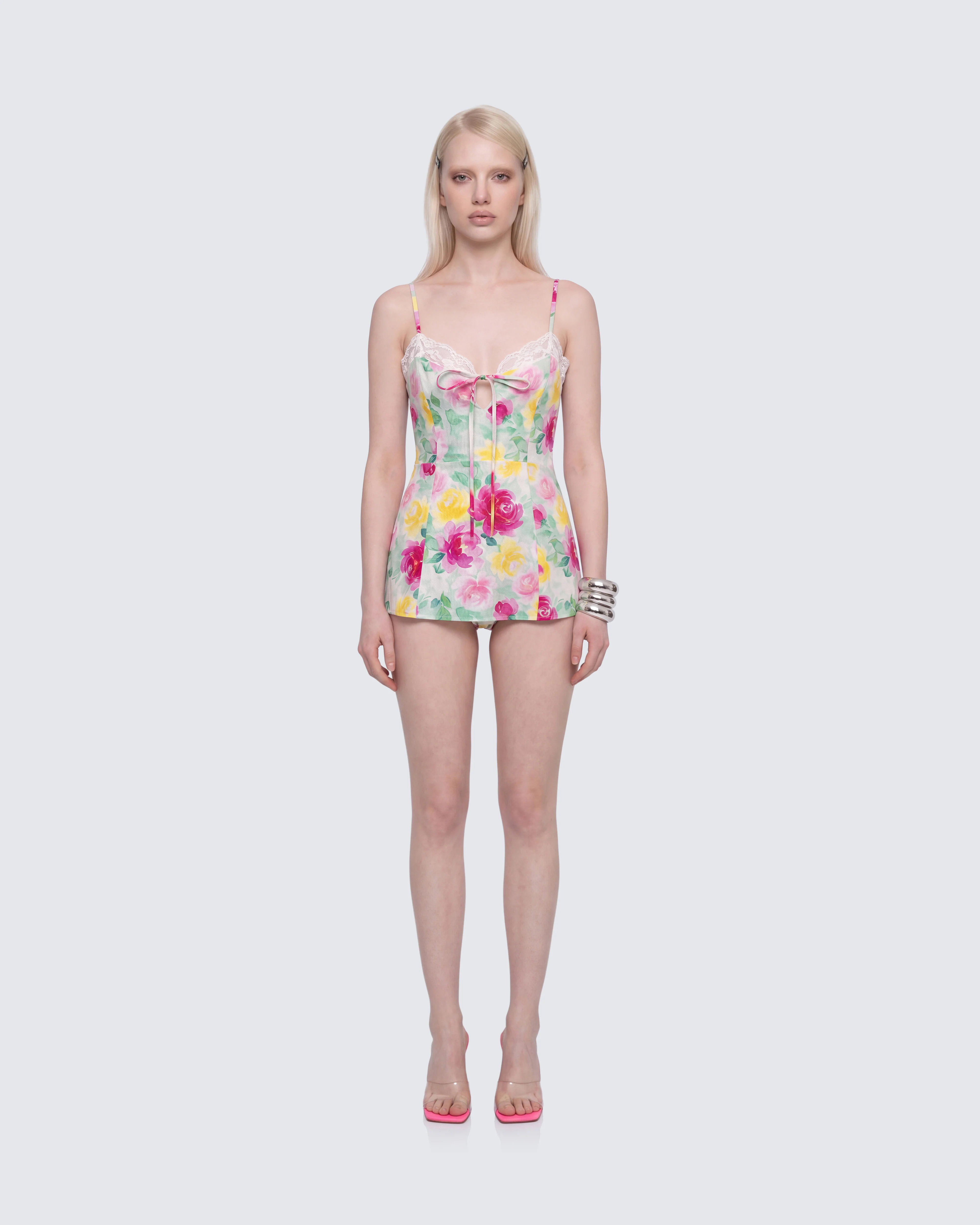 Heide Multi Printed Stretch Sateen Bodysuit Mini Dress