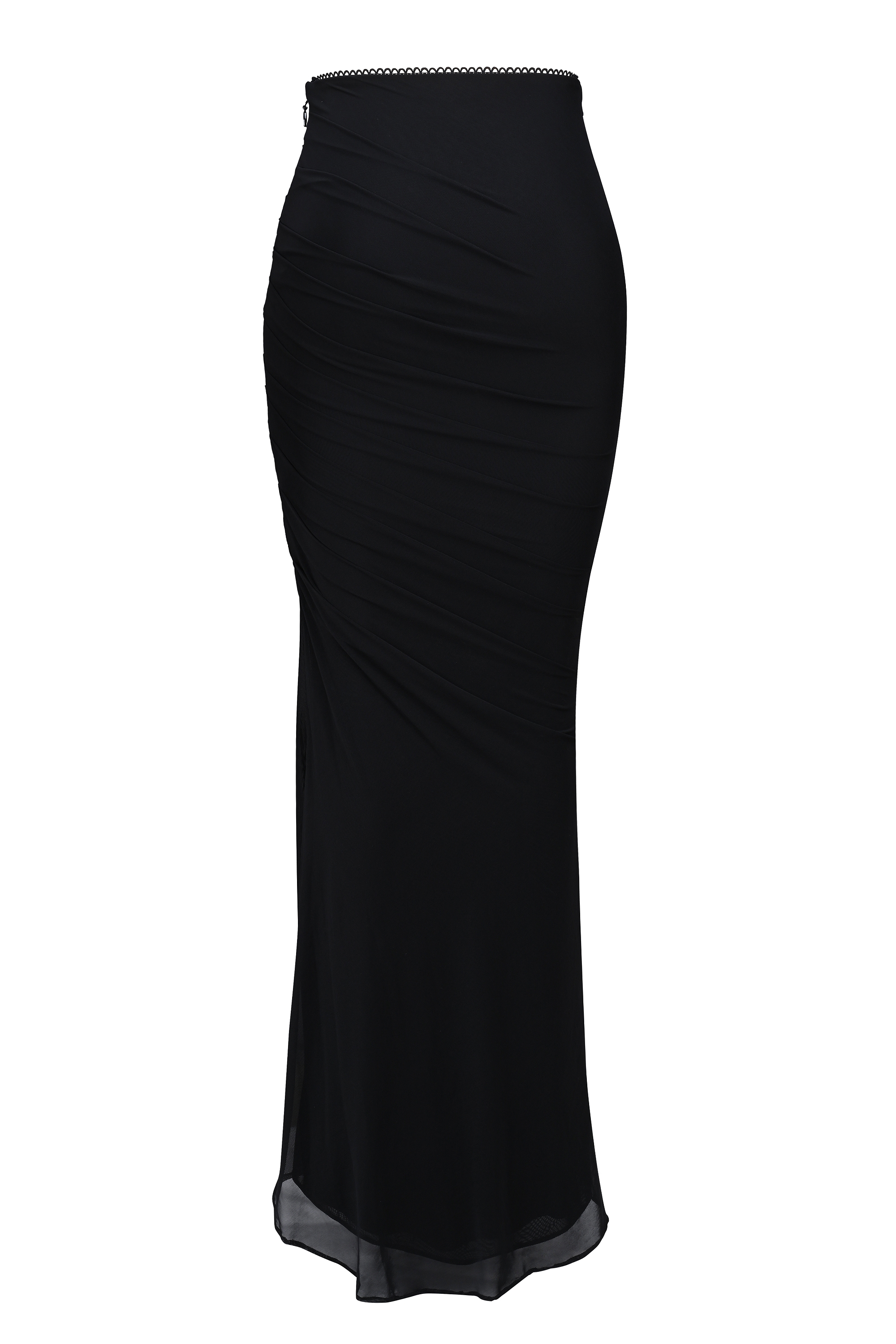 Black Mesh Maxi Skirt With Fluted Hem