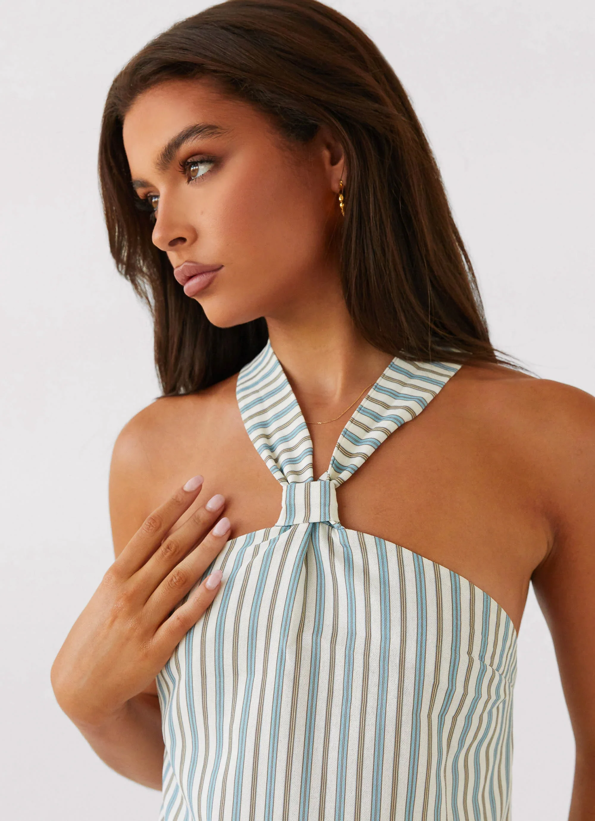 Keira Linen Mini Dress - Blue Choc Stripe - luluinthesky