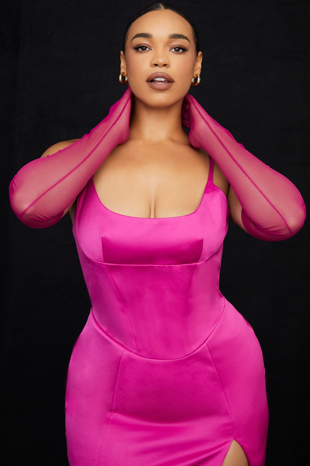 Pink Mesh Opera-Length Gloves