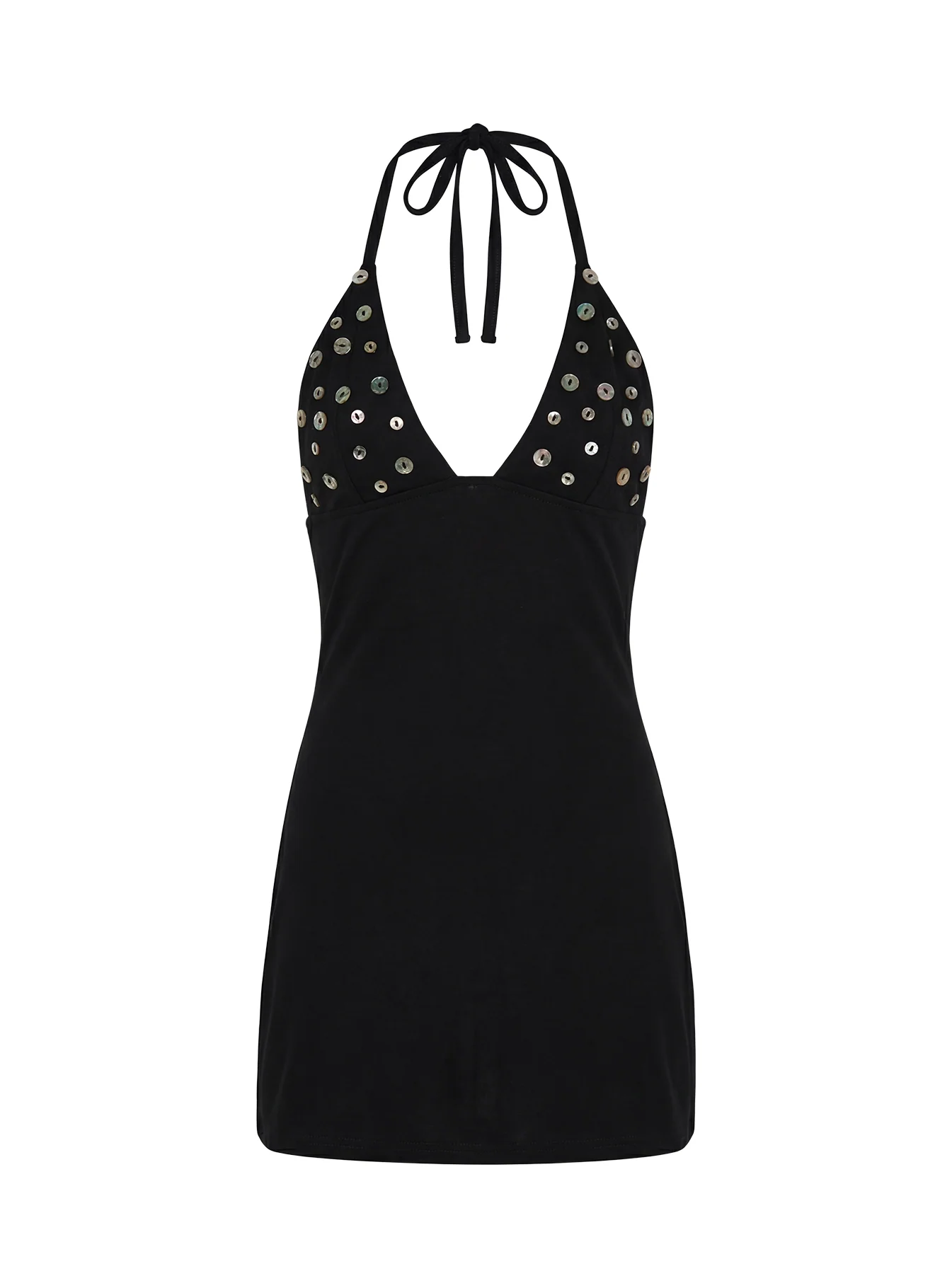 Chyna Halter Button Mini Dress Black