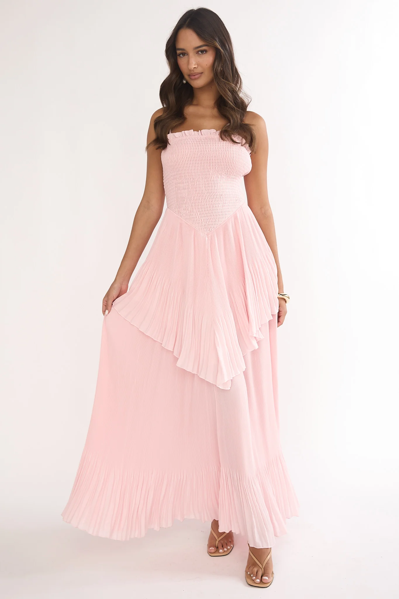 Delin Smocked Layered Maxi Dress Blush