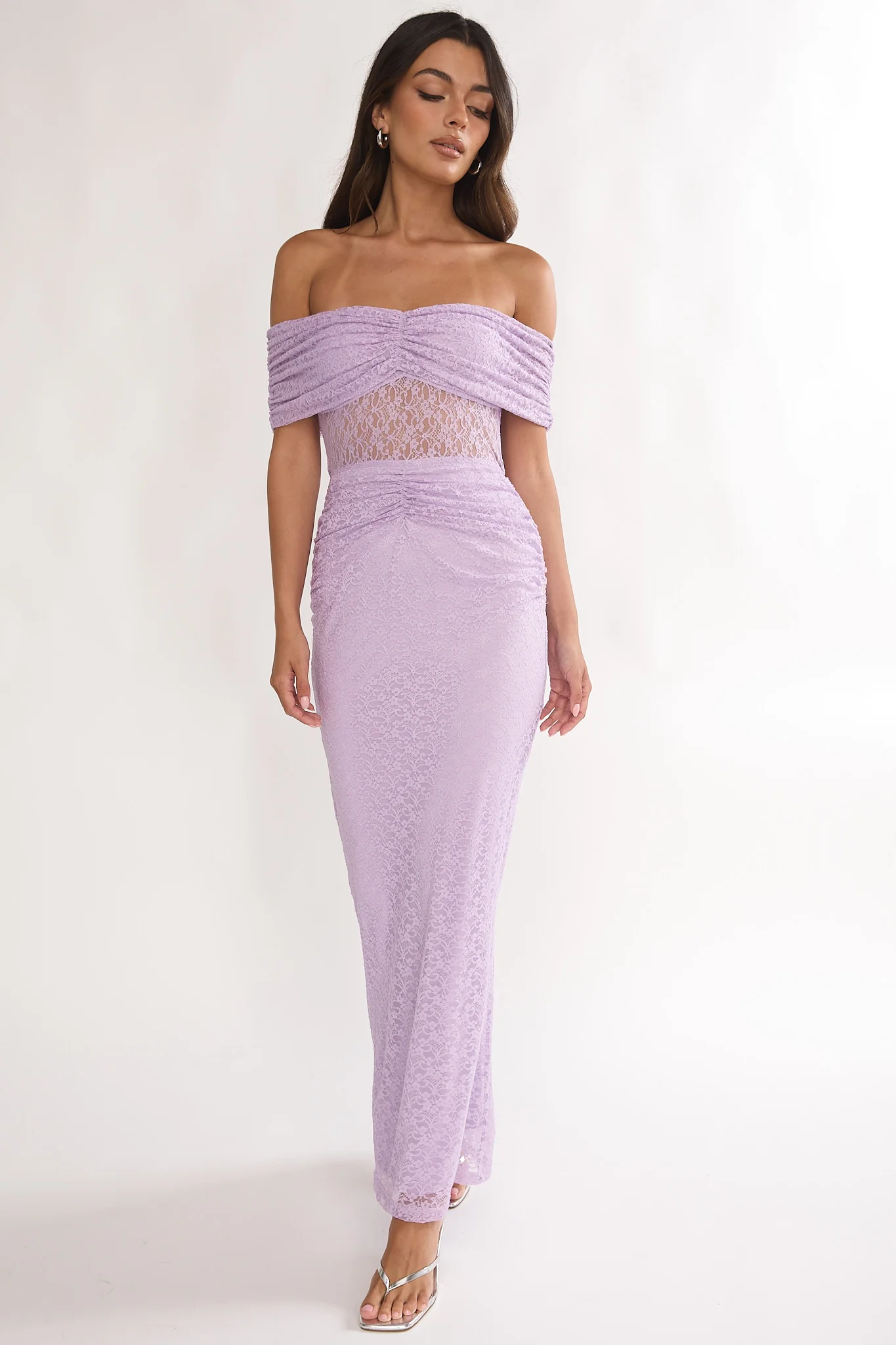 Silver Moon Off-Shoulder Maxi Dress Lilac
