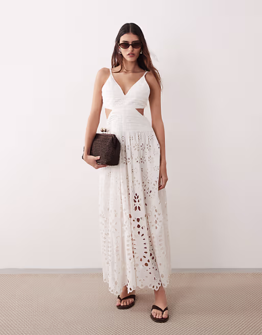 ARRANGE cotton paneled cut out broderie maxi dress in white